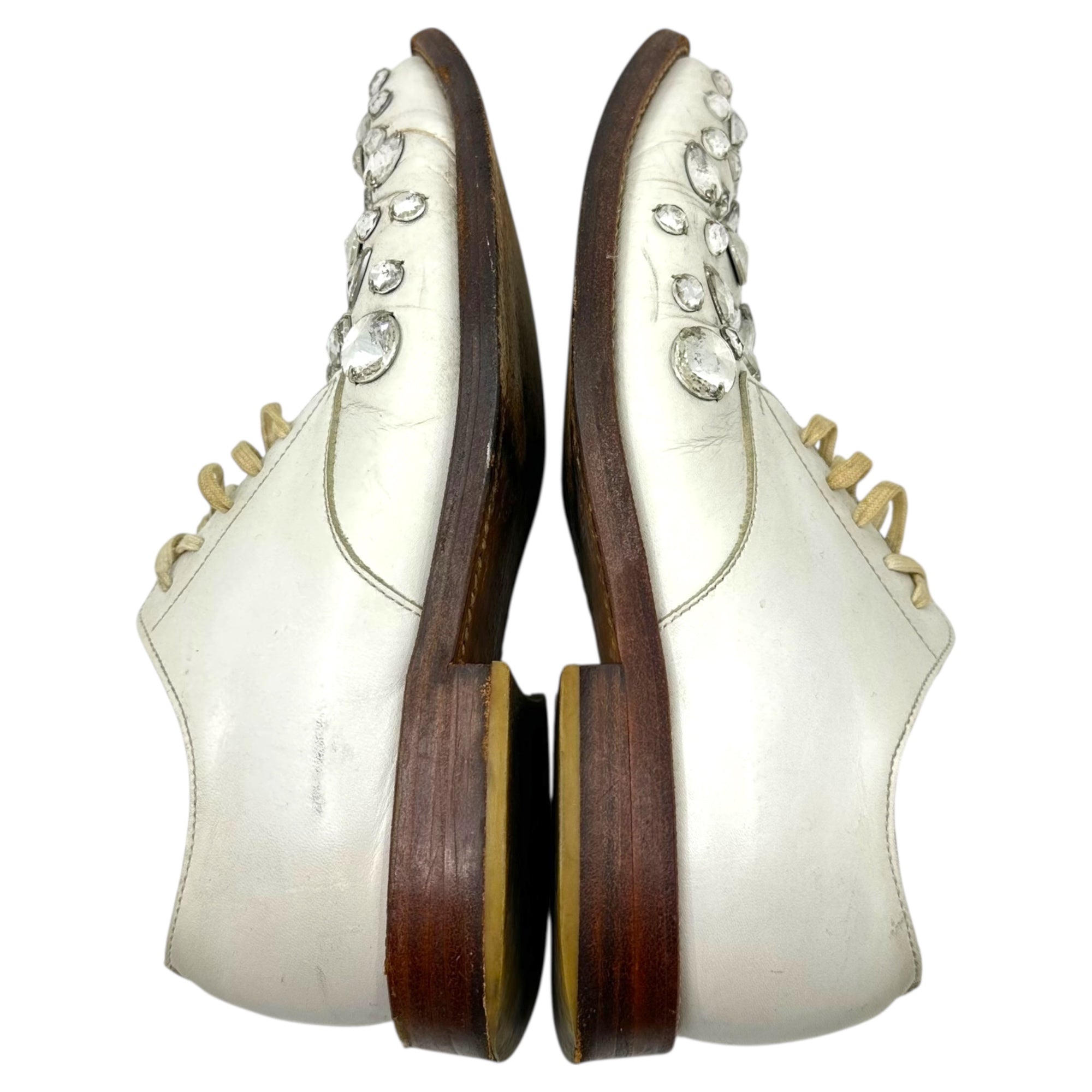 COMME des GARCONS(コムデギャルソン) Lace-up Leather Shoes with Bijoux Embellishment ビジュー装飾 レースアップ レザー シューズ 22.5cm アイボリー×クリア