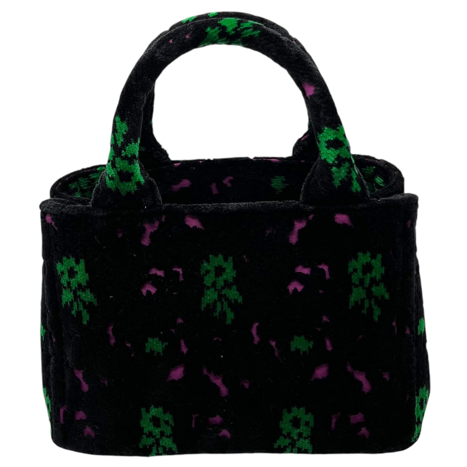 PRADA(プラダ) カナパトート ベロア 2WAY ショルダーバッグ 花柄 トートバッグ ベルベット 1BA038 ブラック×グリーン×ピンク