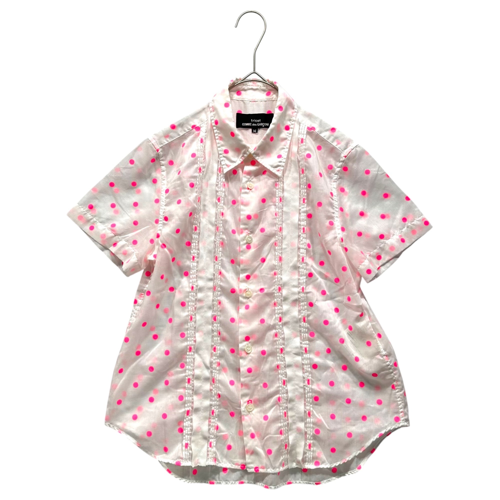 tricot COMME des GARCONS(トリココムデギャルソン) 10SS Front Gathered S/S Polka Dot Shirt Blouse フロント ギャザー S/S ドット シャツ ブラウス TE-B005 M ホワイト×ピンク AD2009
