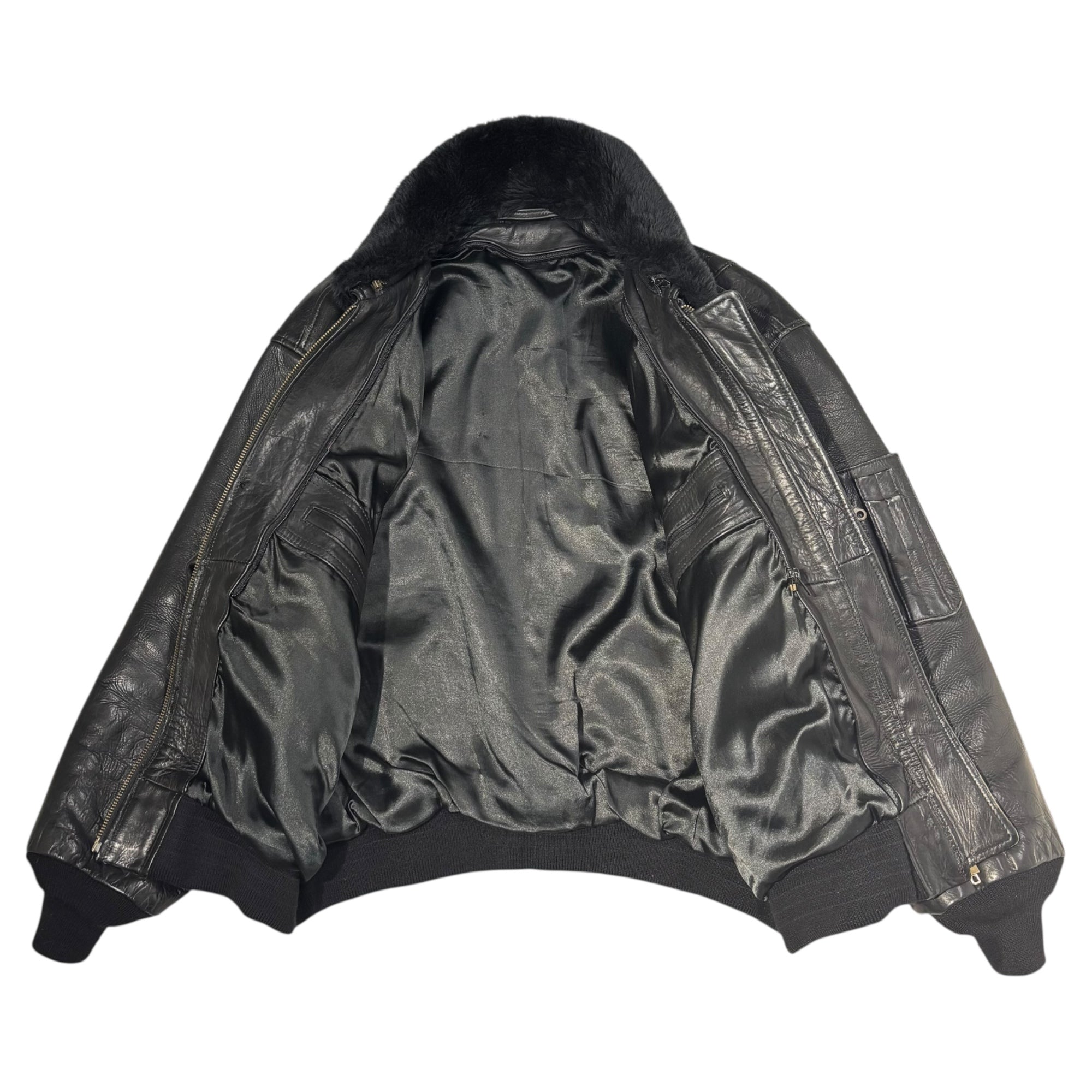 FRENCH MILITARY(フランス軍) japa Collar Boa Pilot Leather Jacket 襟 ボア パイロット レザー ジャケット XL程度 ブラック フライト