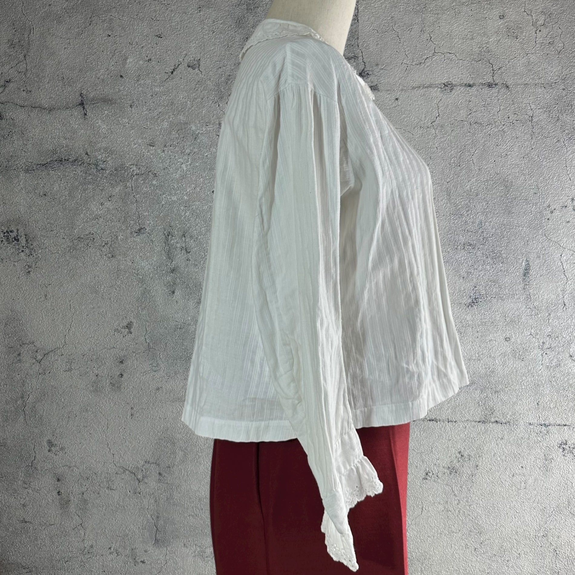 Euro vintage(ヨーロッパヴィンテージ) Vintage Cutwork Lace Long Sleeve Stripe Blouse ヴィンテージ カットワーク レース 長袖 ストライプ ブラウス FREE ホワイト 裾にネーム刺繍有