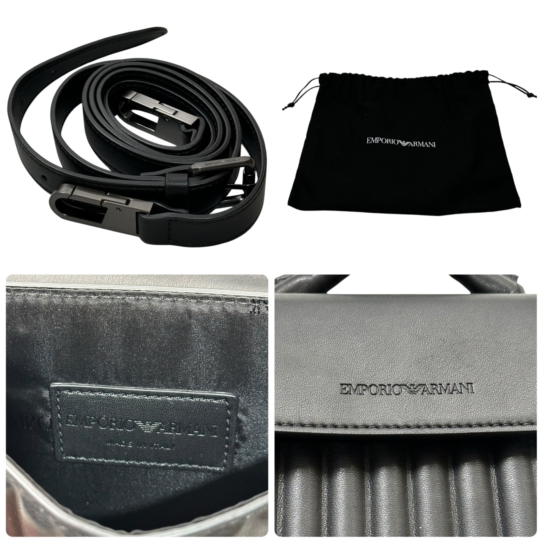 EMPORIO ARMANI(エンポリオアルマーニ) 2-way quilted shoulder pouch 2WAY キルティング ショルダー ポーチ バッグ ブラック イタリア製