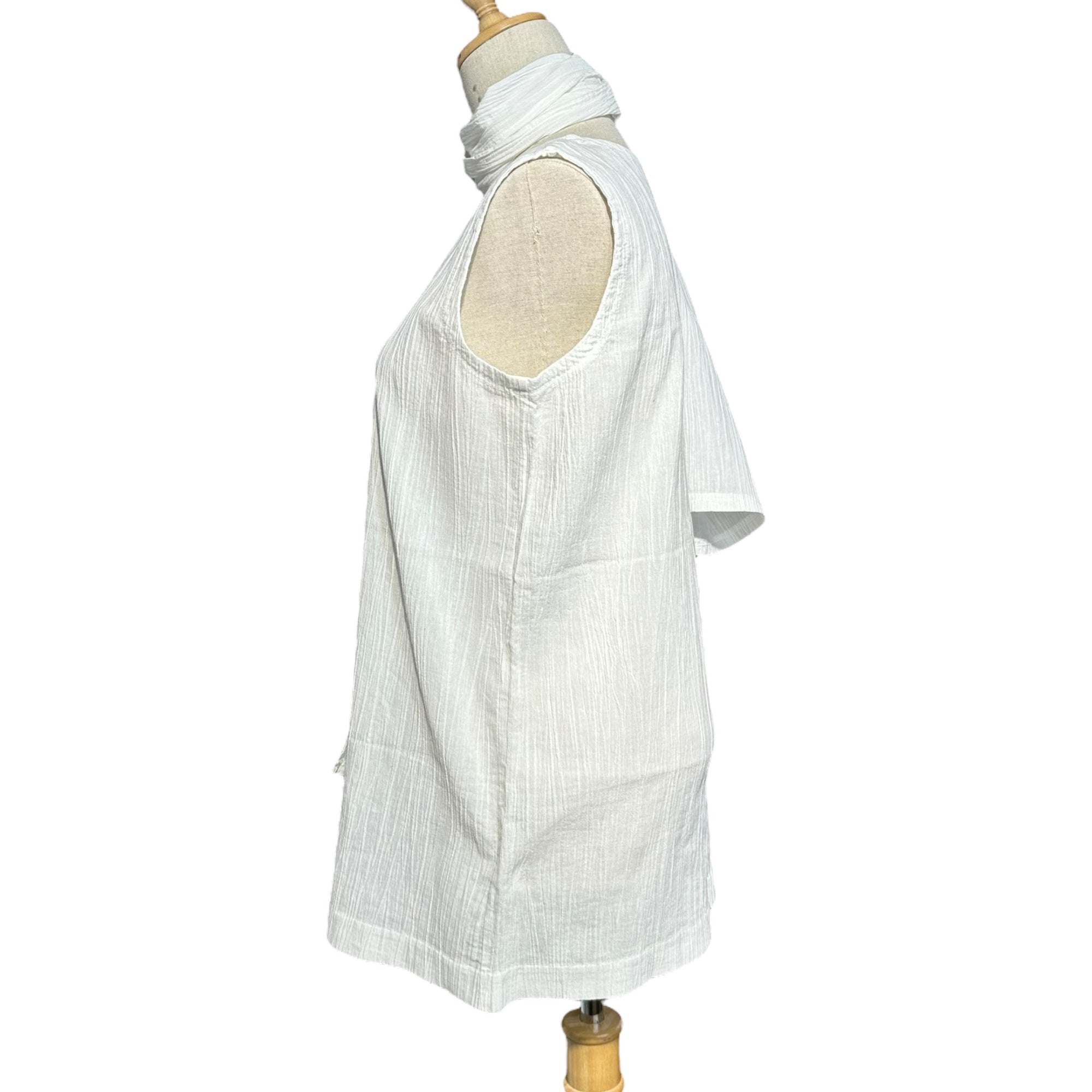 HAI SPORTING GEAR ISSEY MIYAKE(ハイスポルティングギア イッセイミヤケ) 80's Pleated sleeveless blouse with stole 80年代 ストール付き プリーツ ノースリーブ ブラウス M ホワイト