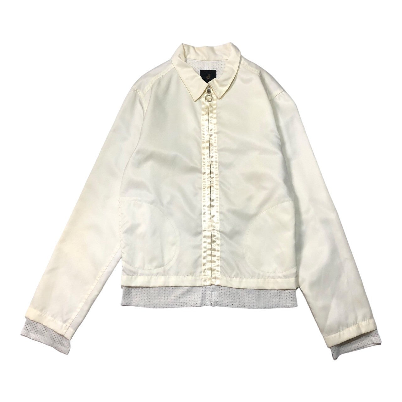 ato(アトウ) 00’s メッシュ レイヤード ナイロン ジャケット ブルゾン スイングトップ L アイボリー×ホワイト Y2K