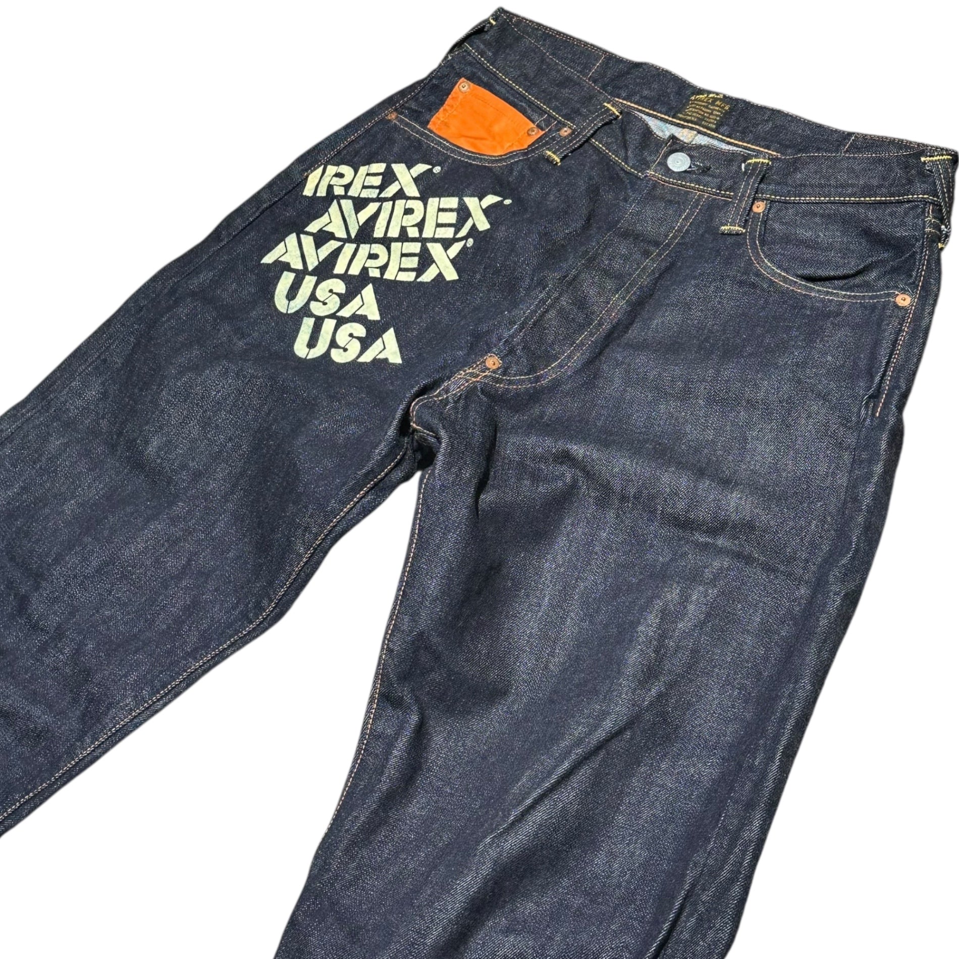 EVISU×AVIREX(エヴィス×アヴィレックス) AVIREX SPECIAL LOT 2001 30周年 限定コラボ カモメ ペイント セルビッチ デニム パンツ Lot 2001 34×32 インディゴ エビス ジーンズ