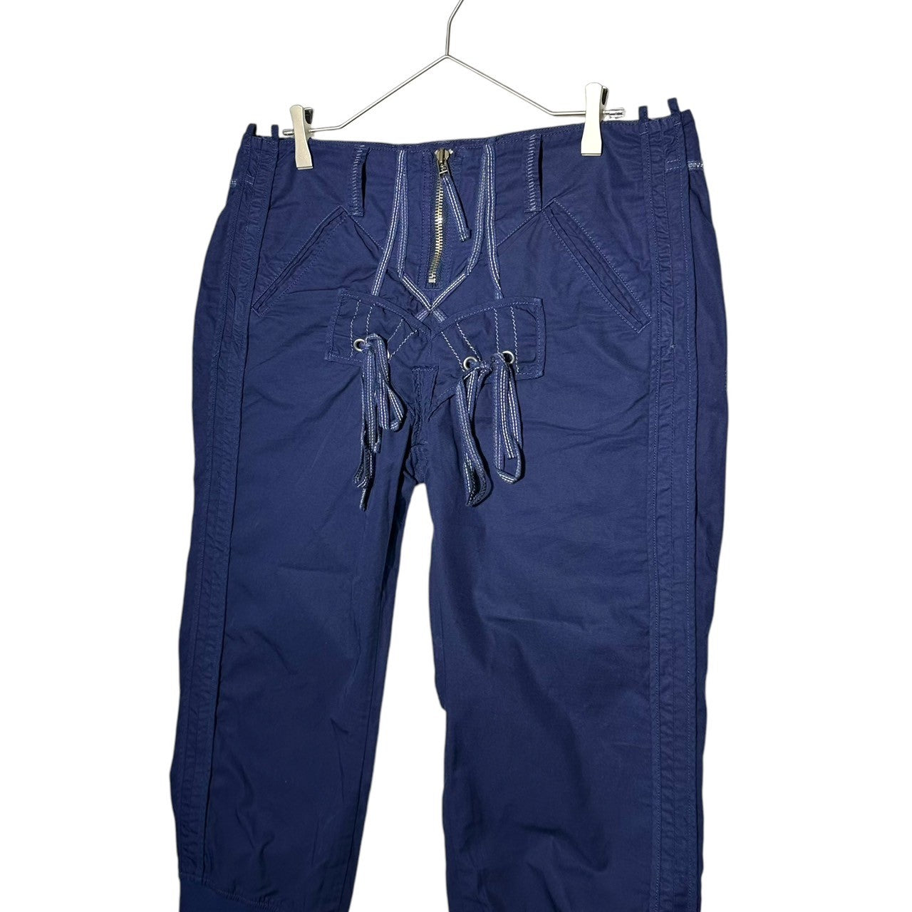 MARITHE FRANCOIS GIRBAUD(マリテフランソワジルボー) 00's Front Ribbon Back Pockets Cropped Colored Pants フロントリボン バックポケット クロップド カラー パンツ M6-2177 L ブルー