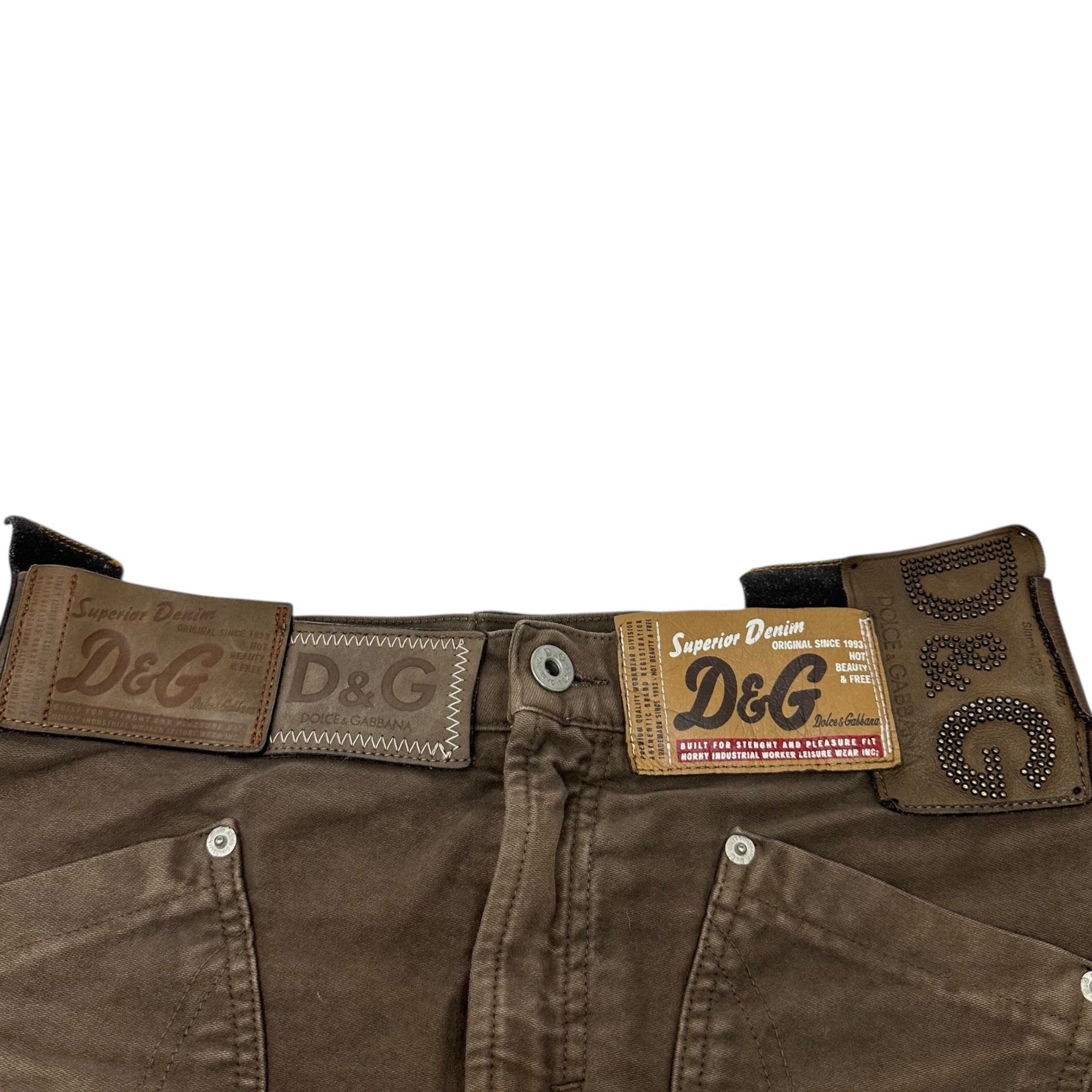 D&G(ディー&ジードルガバドルチェ&ガッバーナ) 00's Large quantity Patches Design Mini Skirt 00年代 多量 パッチ デザイン ミニ スカート 24 ブラウン