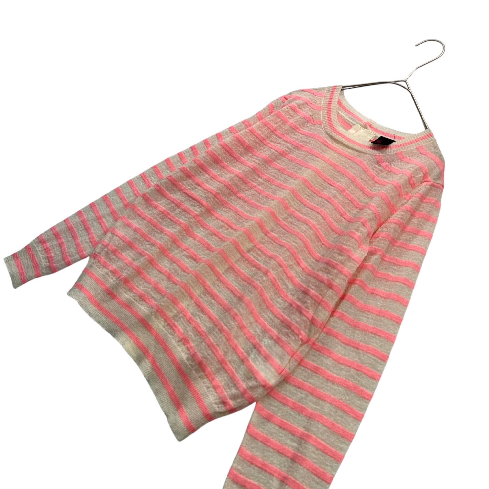tricot COMME des GARCONS(トリココムデギャルソン) 13AW Mohair-Blend Striped Knit Cardigan with Back Button Closure モヘア混 ボーダー ニット バックボタン カーディガ TL-N211 FREE ホワイト×ピンク AD2013