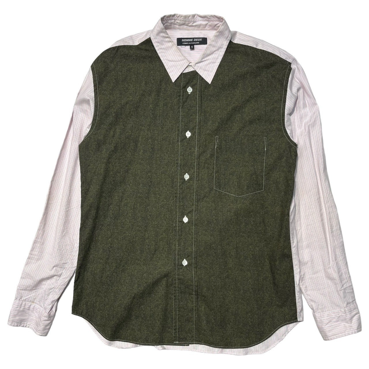 COMME des GARCONS HOMME DEUX(コムデギャルソンオムドゥ) 00's Front switching stripe shirt フロント 切替 ストライプ シャツ M ピンク