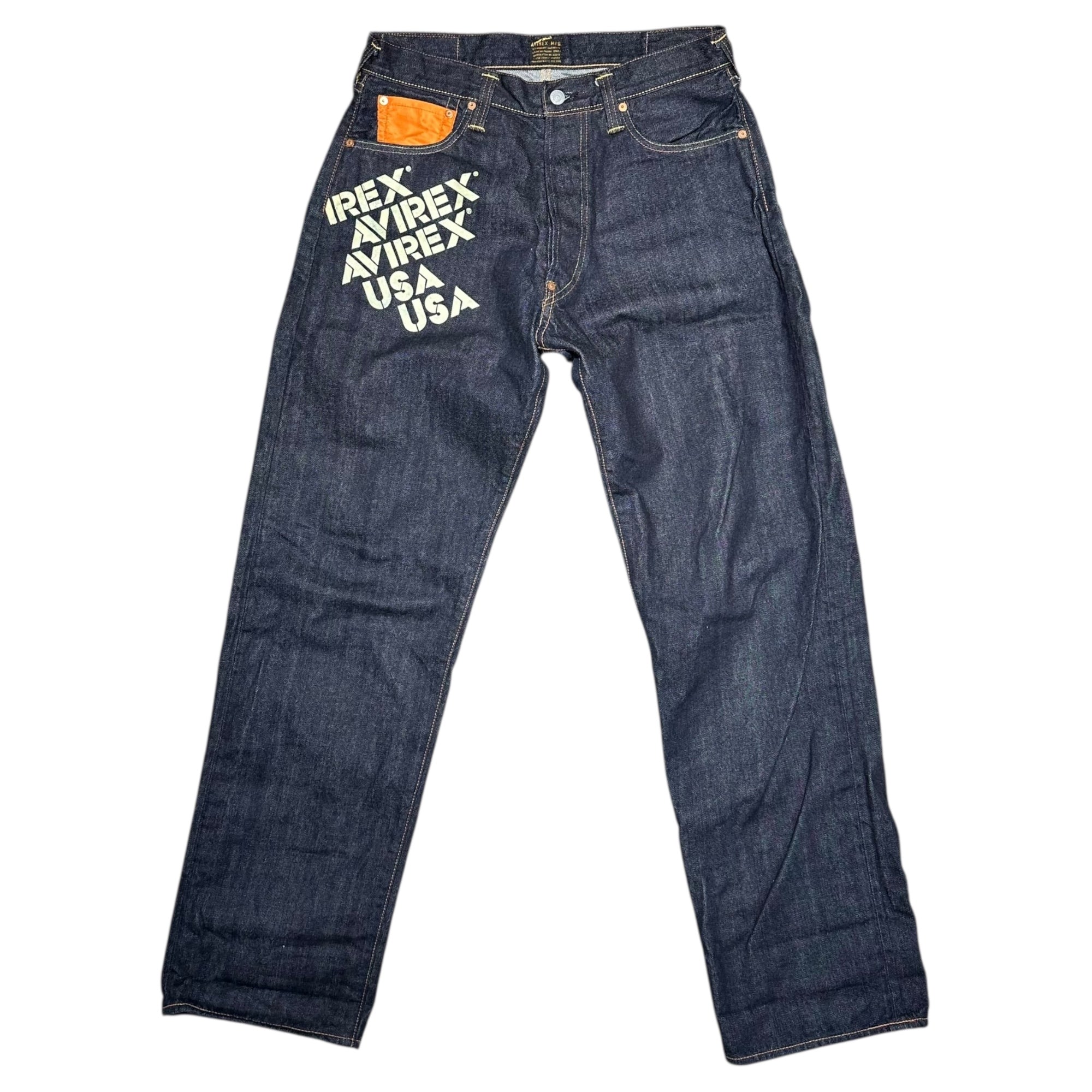 EVISU×AVIREX(エヴィス×アヴィレックス) AVIREX SPECIAL LOT 2001 30周年 限定コラボ カモメ ペイント セルビッチ デニム パンツ Lot 2001 34×32 インディゴ エビス ジーンズ