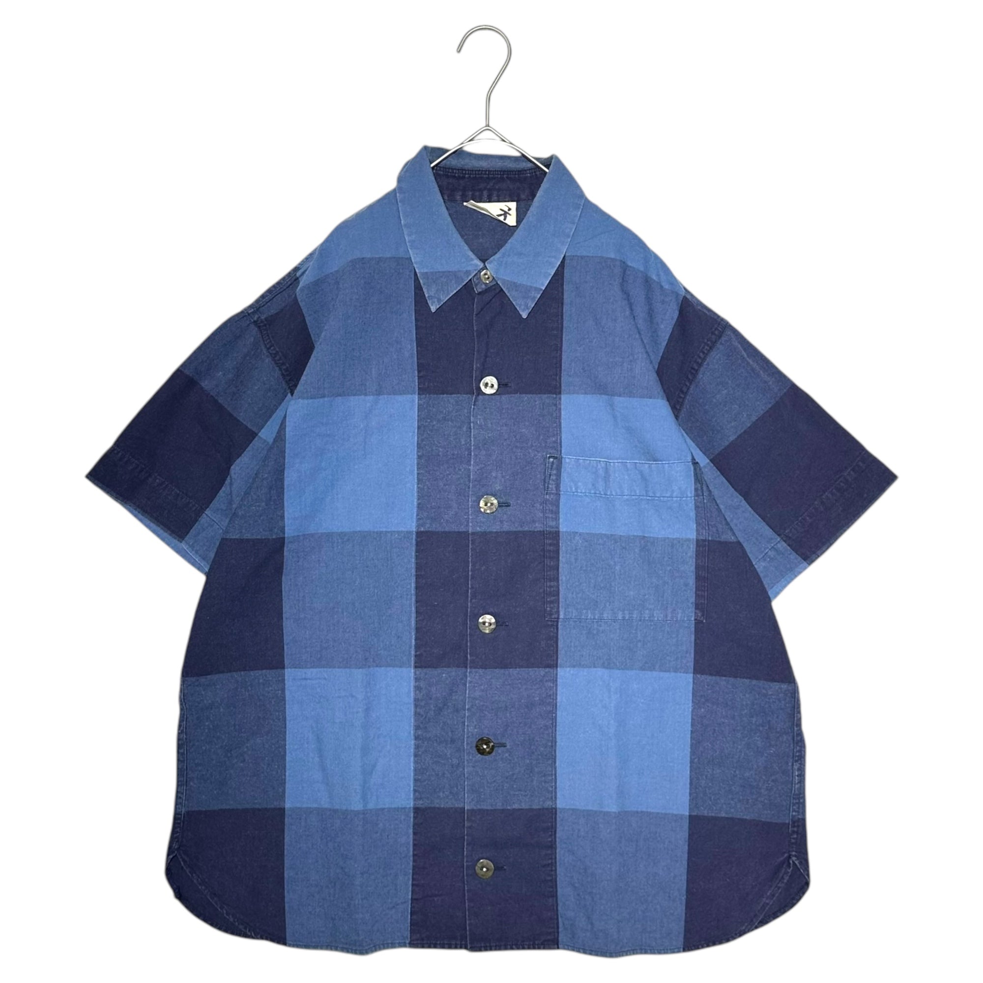 HAI SPORTING GEAR ISSEY MIYAKE(ハイスポルティングギア イッセイミヤケ) 80's Large Check Short Sleeve Wide Shirt 80年代 大判チェック 半袖 ワイド シャツ M ブルー×ネイビー