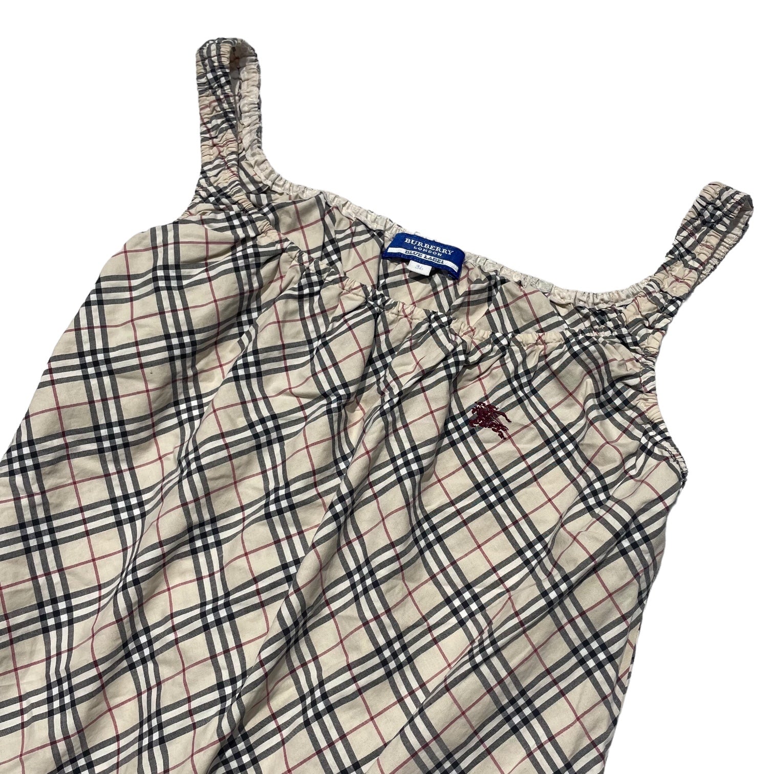 BURBERRY BLUE LABEL(バーバリーブルーレーベル) ノバチェック ノースリーブ ブラウス ギャザー FE560-110 36(S程度) ベージュ タンクトップ