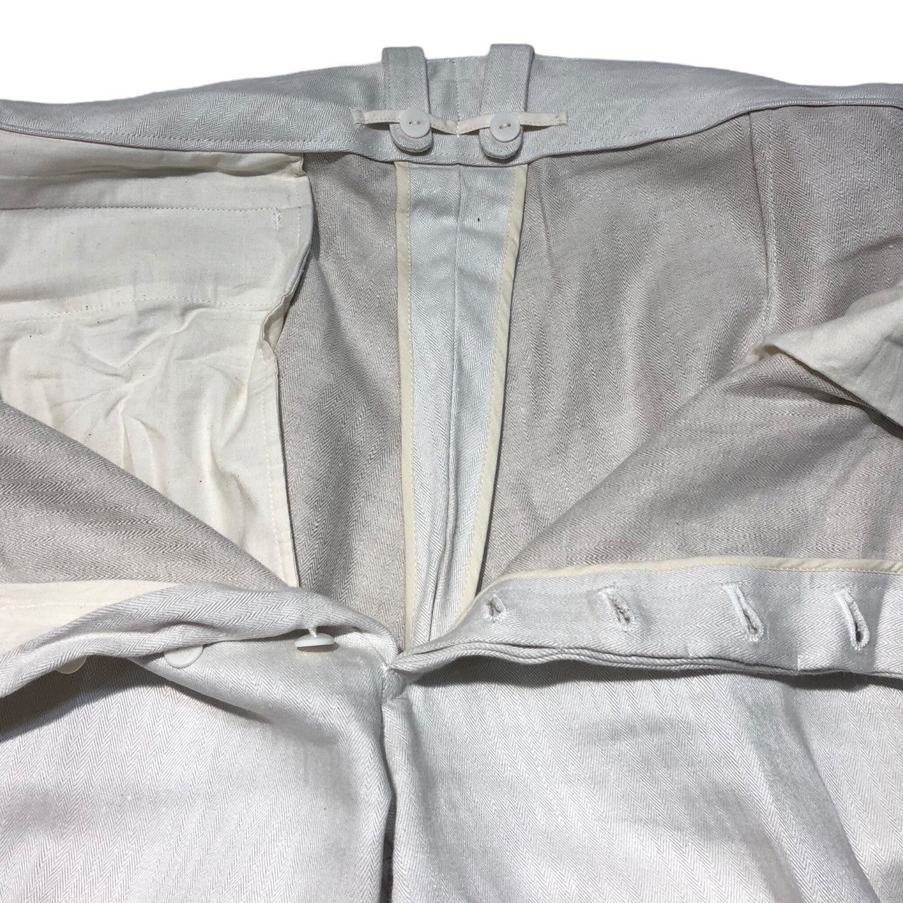 3(san)洋装店(サンヨウソウテン) West German Trousers Ⅱ ウエスト ジャーマン トラウザー 2 3(L程度) ホワイト ヘリンボーン ドイツ軍 サンプリング ミリタリー リネン パンツ 2-02