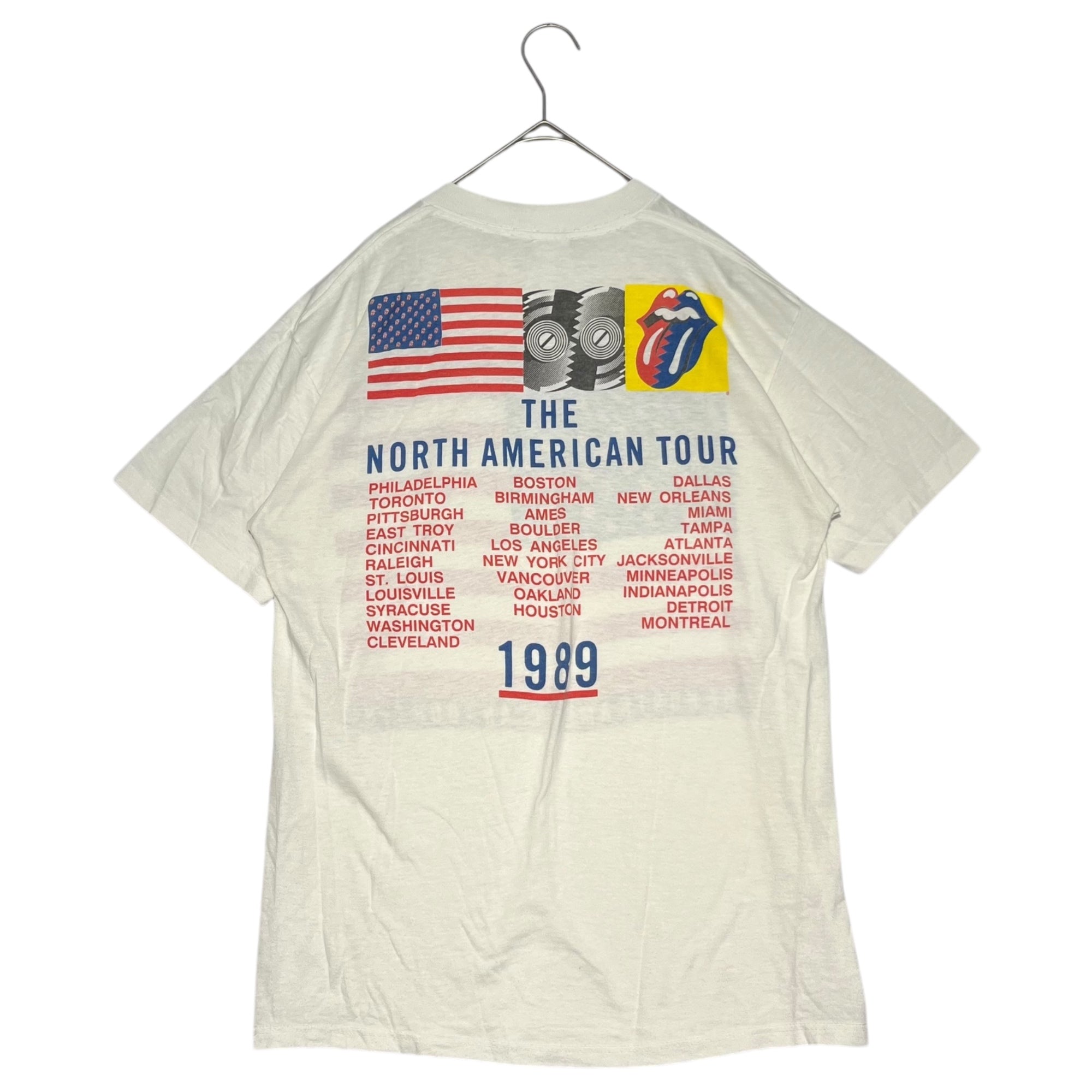VINTAGE(ヴィンテージ) THE ROLLING STONES Steel Wheels North American Tour 1989 Tee ザローリングストーンズ ス ティール・ホイールズ北米ツアー Tシャツ 80年代 L ホワイト Spring Fordボディ シングルステッチ