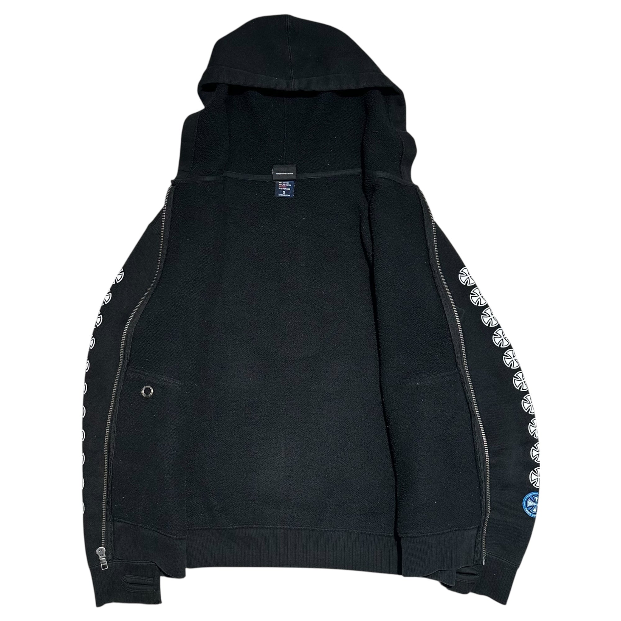 INDEPENDENT(インディペンデント) 00's 11-Stitch Iron Cross Logo Print Fleece-Lined Zip-Up Hoodie 11連 アイアン クロス ロゴ プリント 裏毛 ジップ パーカー S ブラック オールドスケート