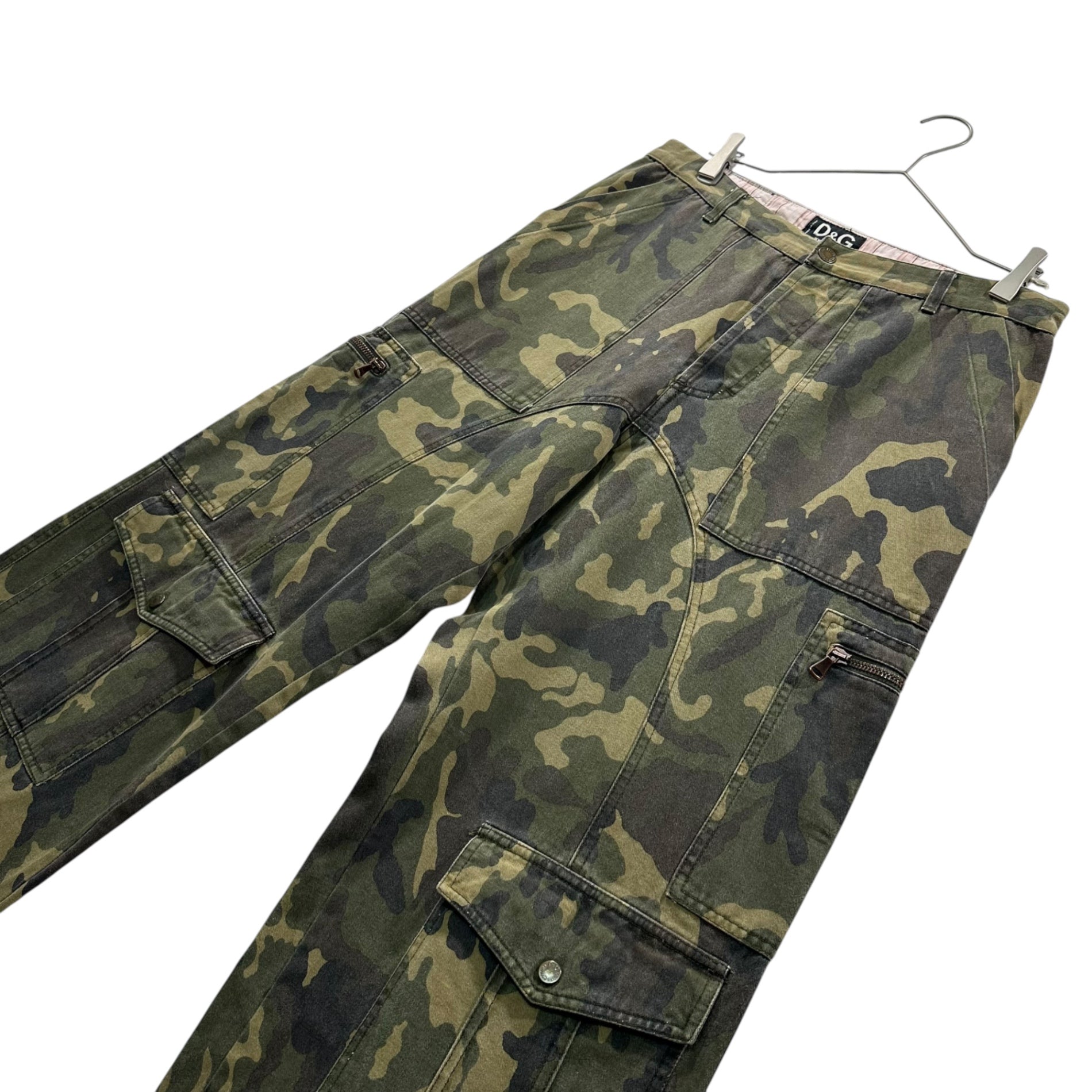 D&G(ディー&ジードルガバドルチェ&ガッバーナ) 1990's Multifunctional Camouflage Cargo Pants with Pockets and Zippered Hems 多機能 ポケット 裾ジップ カモフラ カーゴパンツ 32 カーキ 90's アーカイブ 稀少