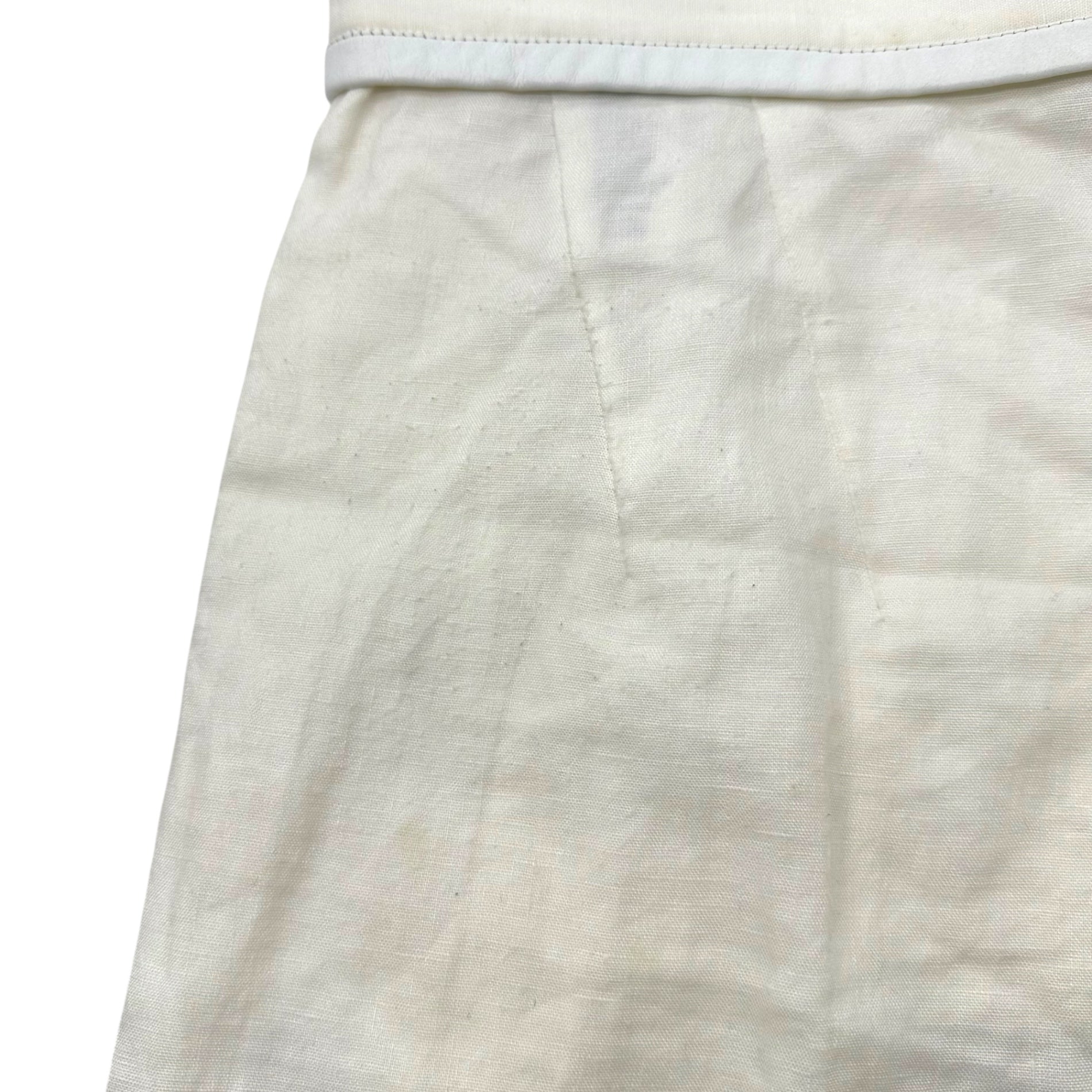 CELINE(セリーヌ) By PHOEBE Waistband Leather-Trimmed Linen Wide-Leg Pants フィービー期 ウエスト レザー 切替 リネン ワイド パンツ 21P32 40(L程度) オフホワイト アーカイブ