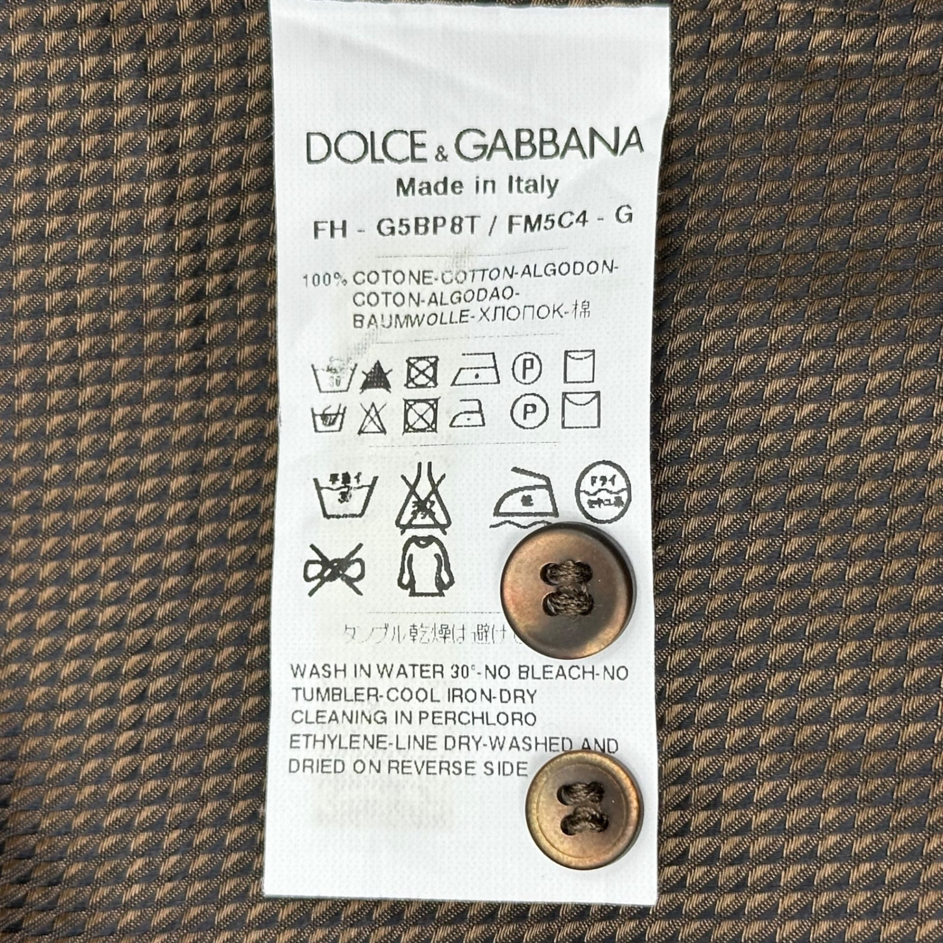 DOLCE&GABBANA(ドルチェ&ガッバーナドルガバ) Round collar long sleeve shirt ラウンドカラー 長袖 シャツ G5BP8T FM5C4 39 15 1/2(M程度) ブラウン