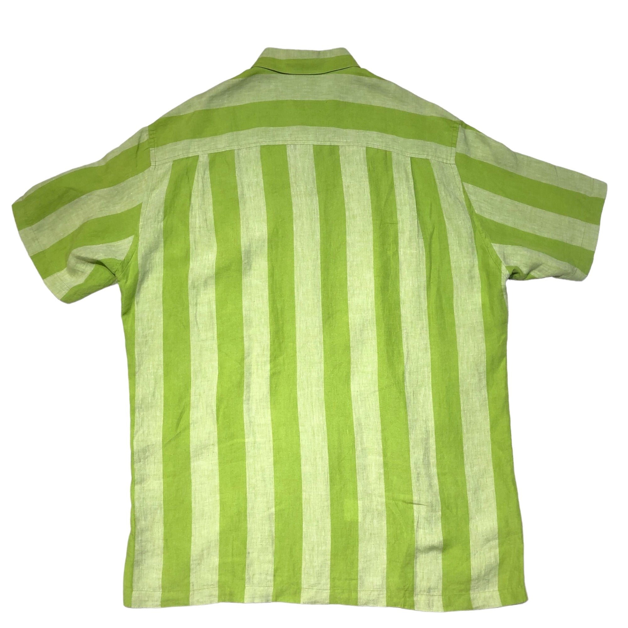Christian Dior MONSIEUR(クリスチャンディオールムッシュ) 90's striped short sleeve linen shirt ストライプ 半袖 リネン シャツ L ライトグリーン×ホワイト 90年代 ヴィンテージ