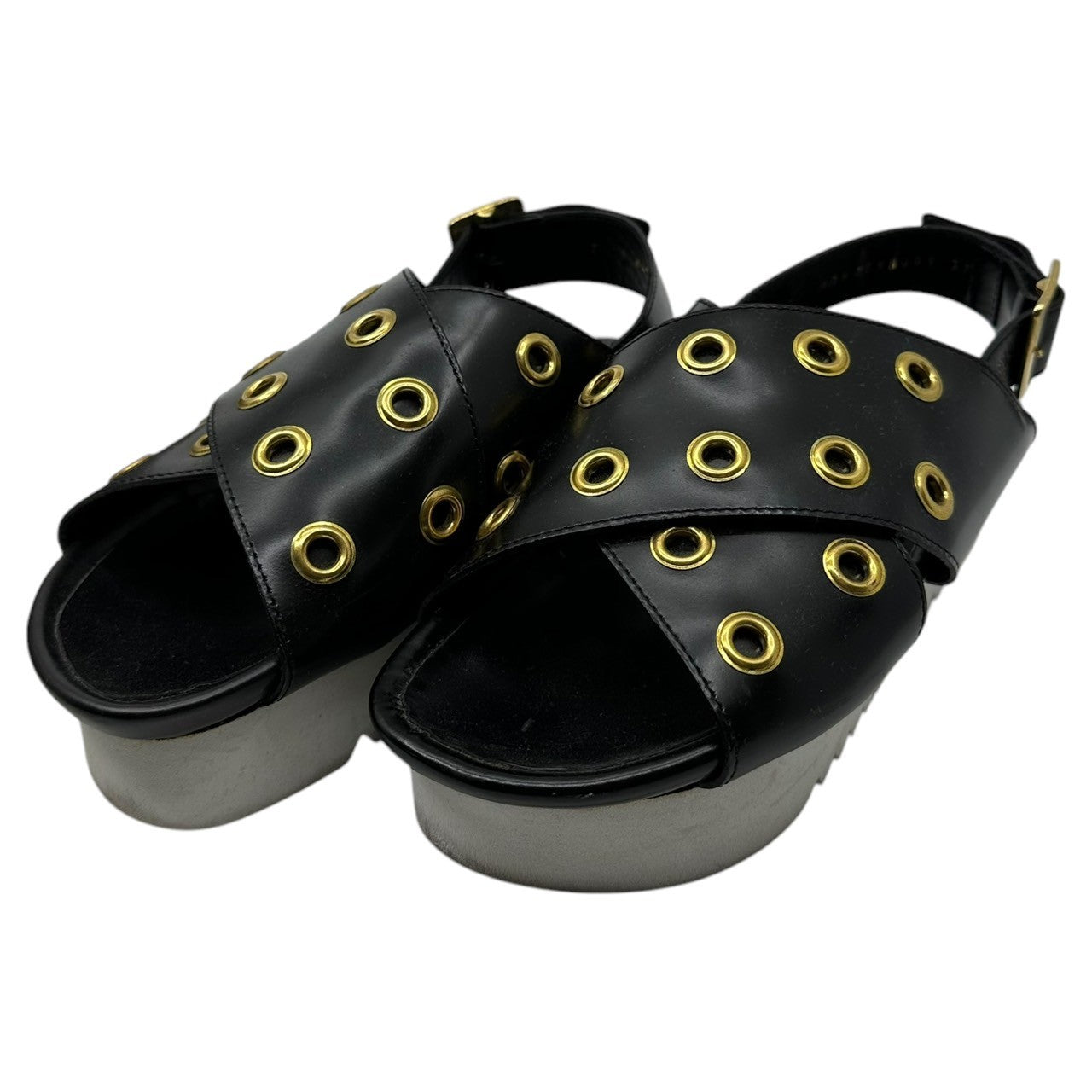 muveil(ミュベール) Studded leather strap sandal スタッズ レザー ストラップ サンダル 鳩目 37(23cm程度) ブラック