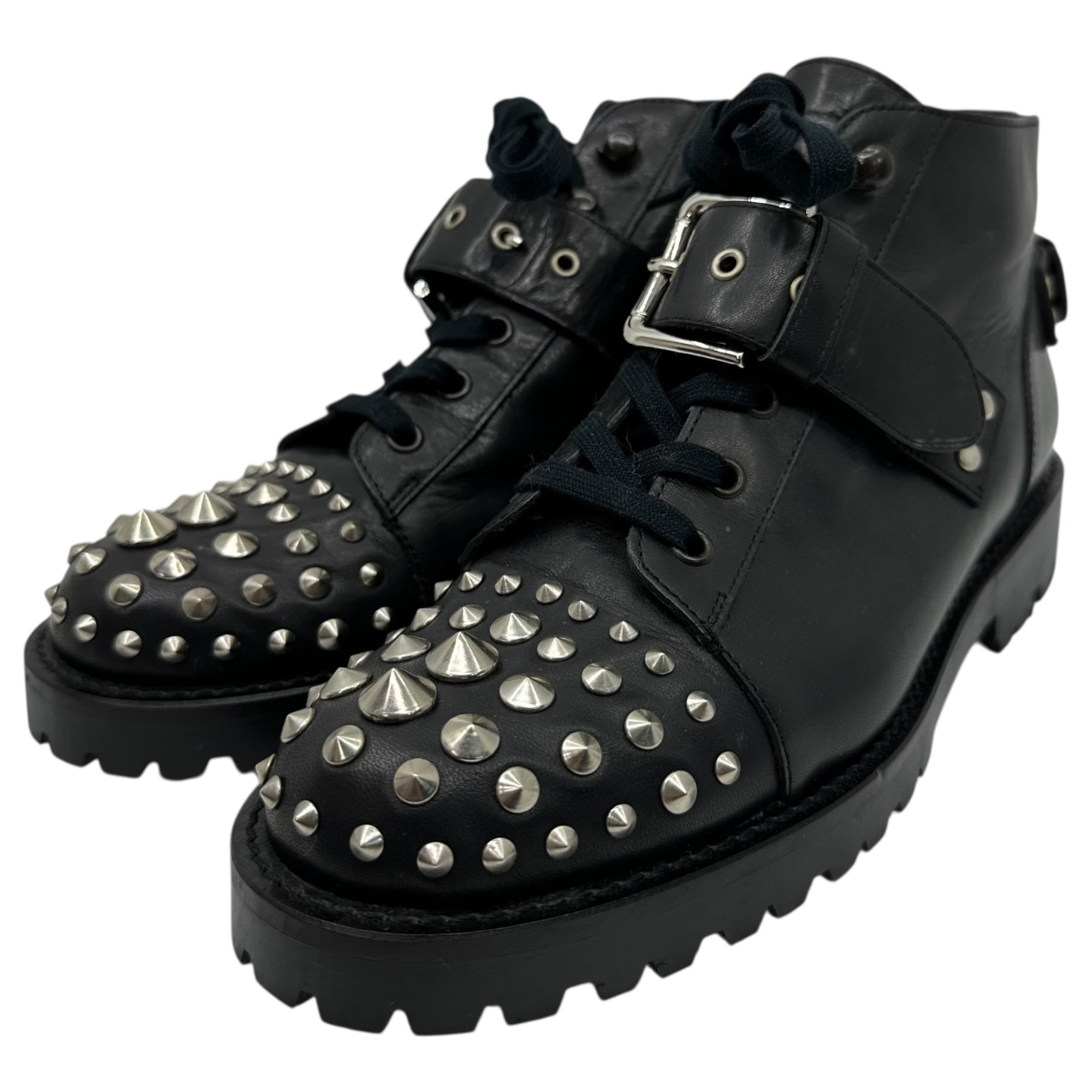 UNSQUEAKY(アンスクウィーキー) Spiked Studded Belted Leather Short Boots スパイク スタッズ ベルテッド レザー ショート ブーツ 2(24cm~24.5cm程度) ブラック DECORATION シューズ