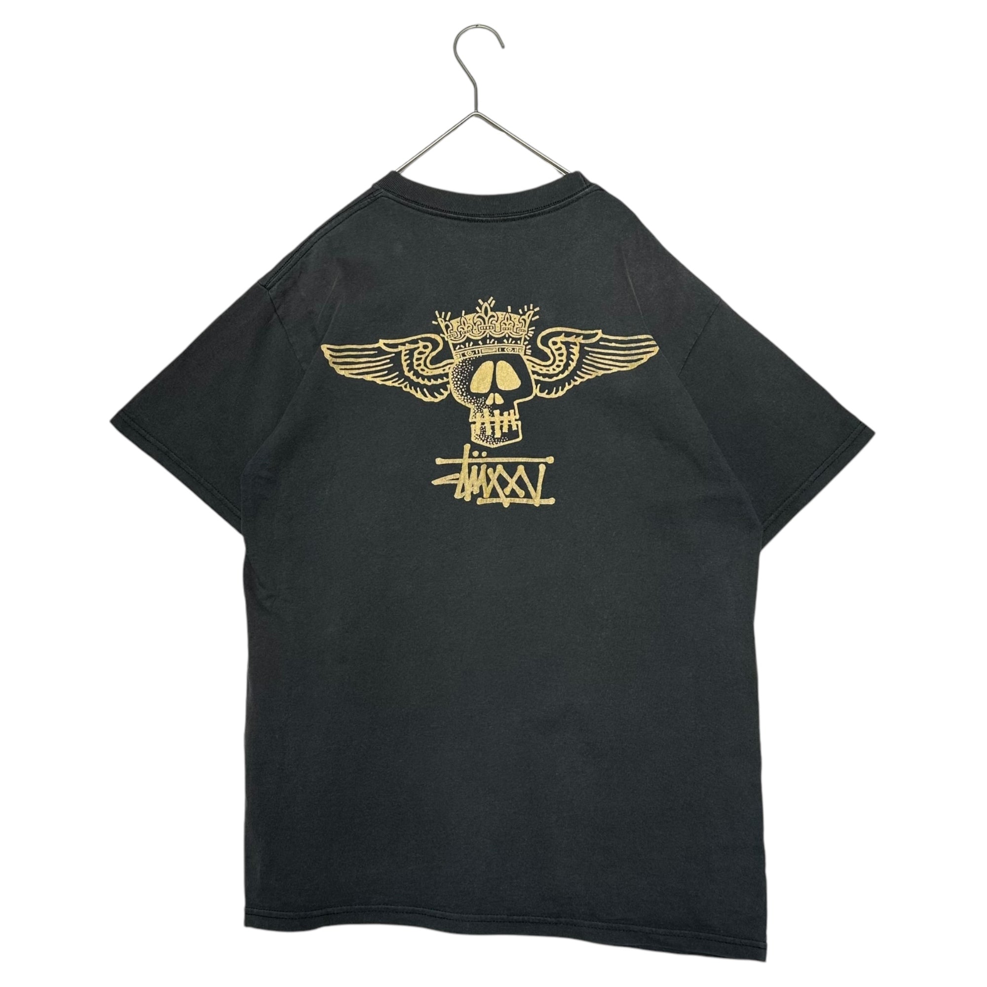 STUSSY(ステューシー) 00's crown skull back print Tシャツ 王冠 スカル バックプリント M ブラック×ゴールド OLD STUSSY