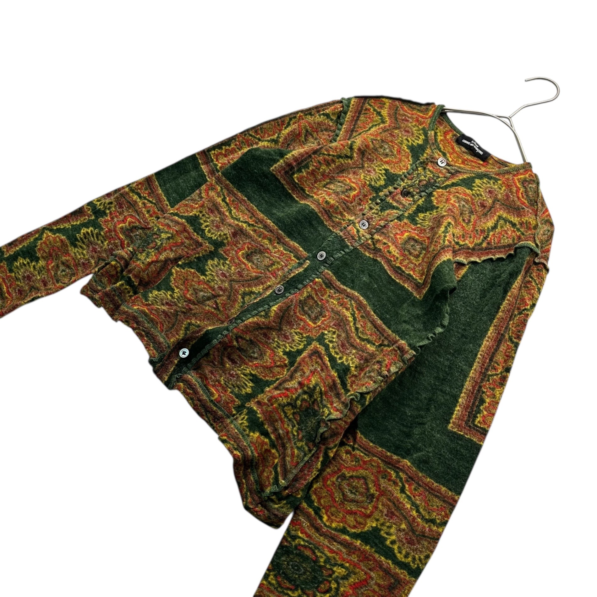 tricot COMME des GARCONS(トリココムデギャルソン) 03AW Persian Pattern Inside-Out Wool Cardigan ペルシャ柄 インサイド アウト ウール カーディガン TK-T034 表記無(M程度) グリーン×イエロー 00's