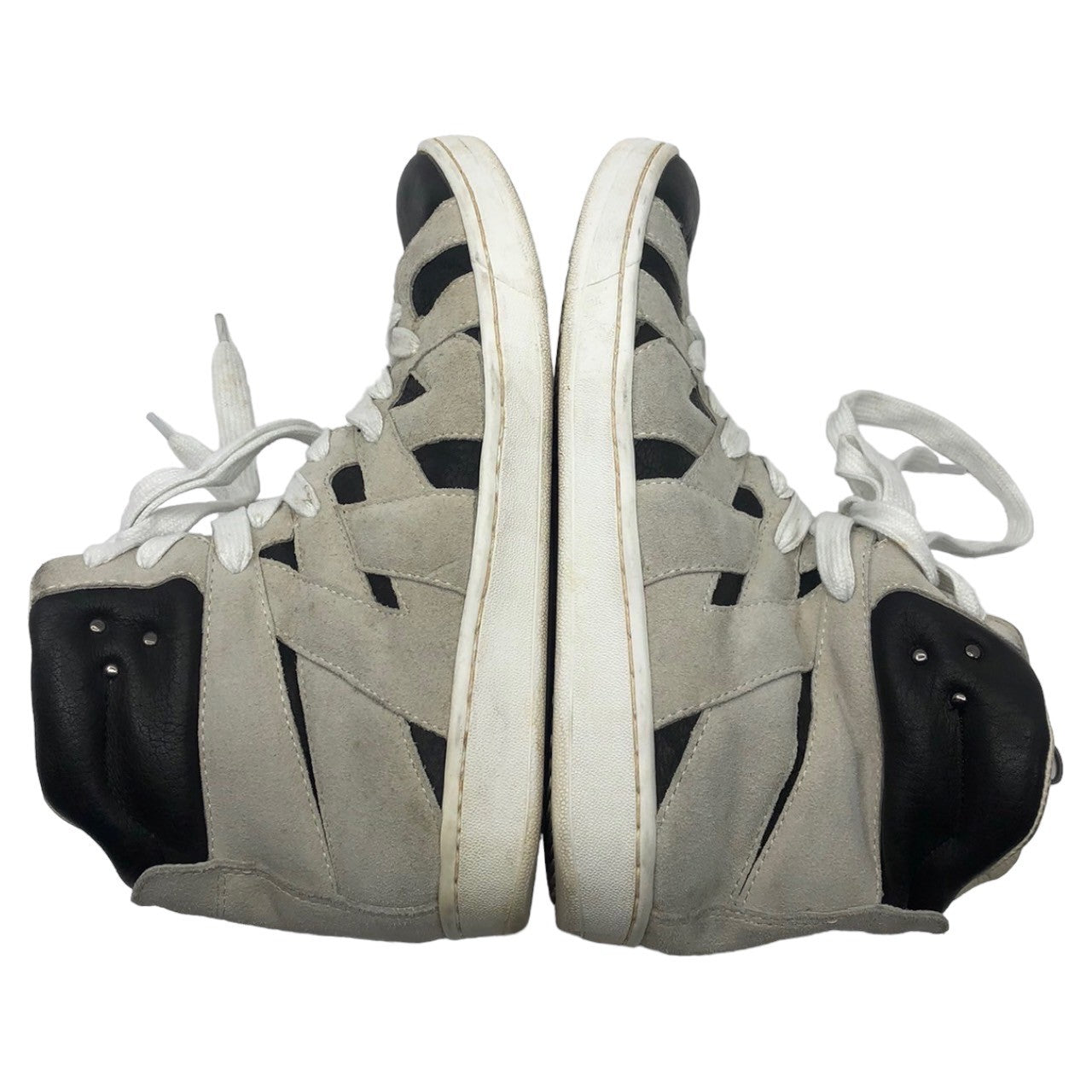 White Flags×ATTACHMENT(アタッチメント×ホワイトフラッグス) カウハイド スウェード レザー ハイカット スニーカー バイカラー サイドジップ 42(26.5cm程度) ライトグレー×ブラック 2012年 コラボ