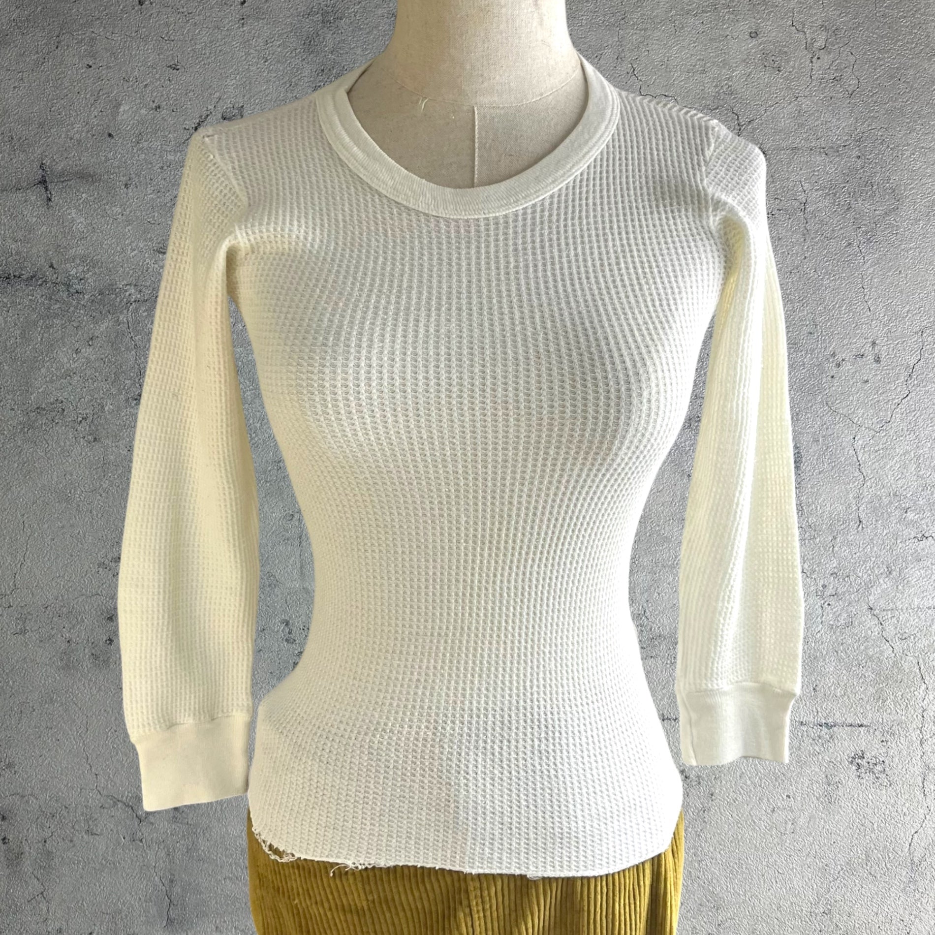 VINTAGE(ヴィンテージ) 90’ US vintage thermal cut and sew サーマルカットソー S~M程度/前身頃に若干のシミ有 ホワイト