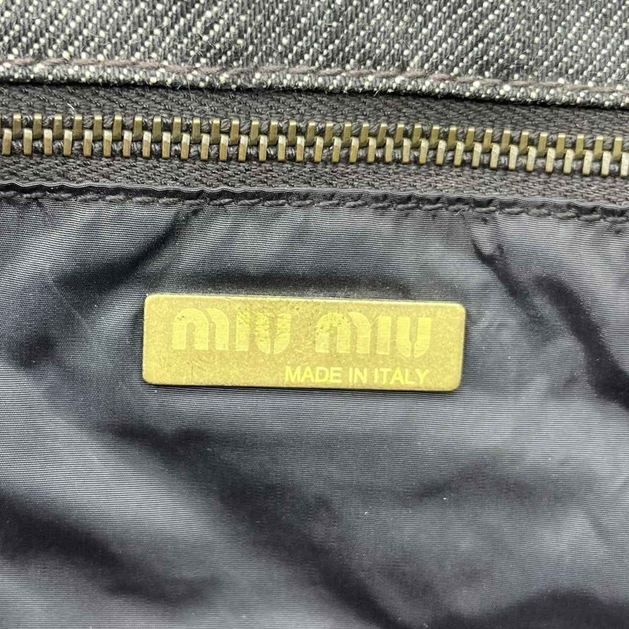 miumiu(ミュウミュウ) 00's Haraco leather denim switching tote bag ハラコ レザー デニム 切替 トート バッグ ホワイト×ブラウン Y2K ハンド ワンショルダー