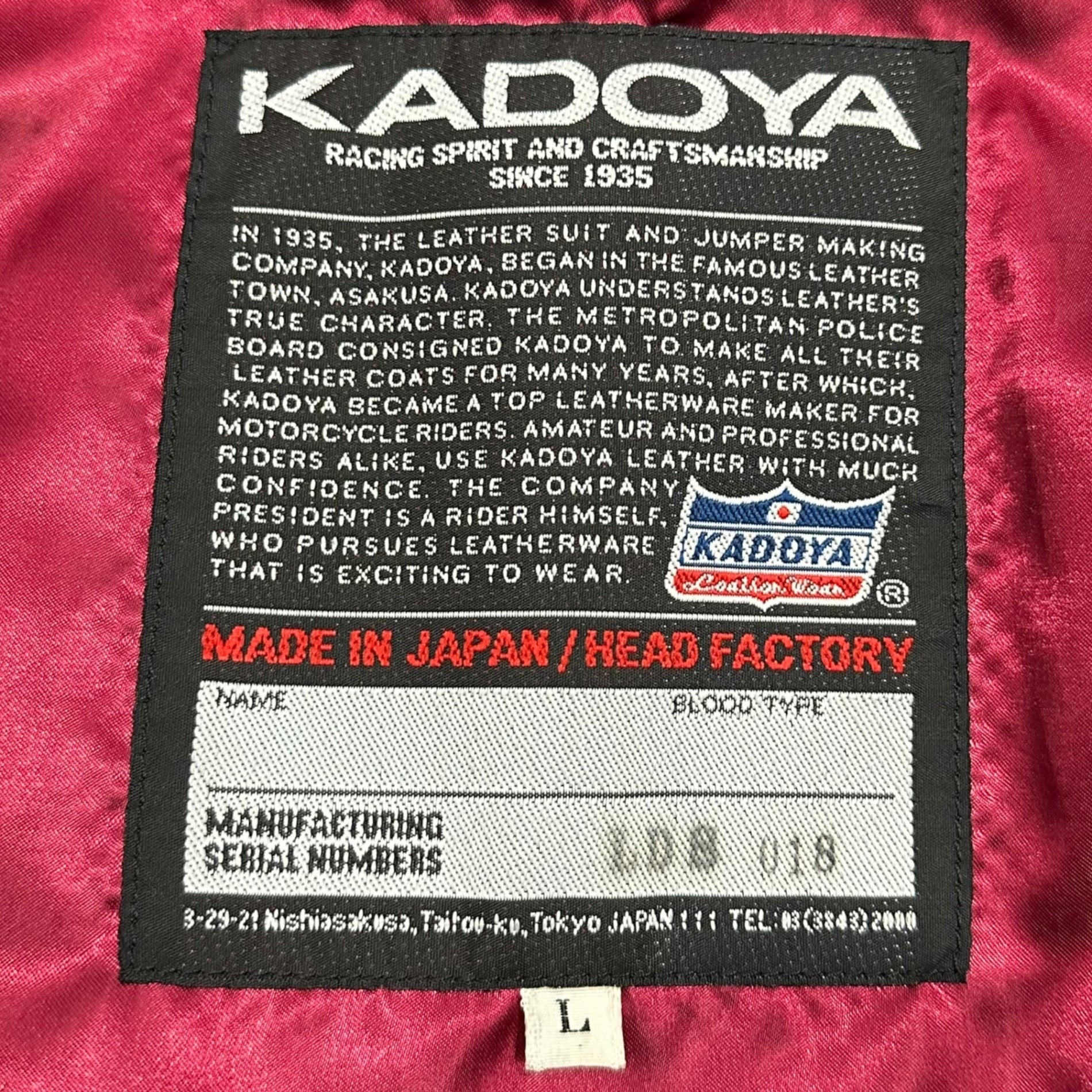 KADOYA(カドヤ) LBS-JAC スポーツ型 シングル ライダース ジャケット LBS018 L ブラック レザー 牛革