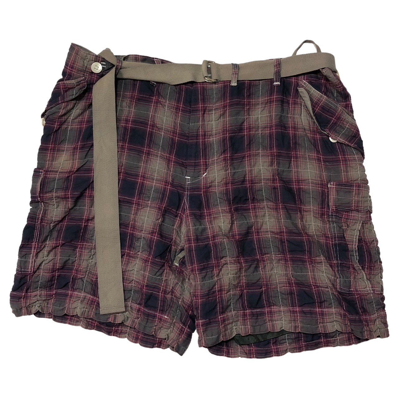 sacai(サカイ) 12SS cotton poly check shorts コットン ポリ チェック ショーツ ハーフパンツ 12-00251M SIZE 1(S) グレー×レッドパープル