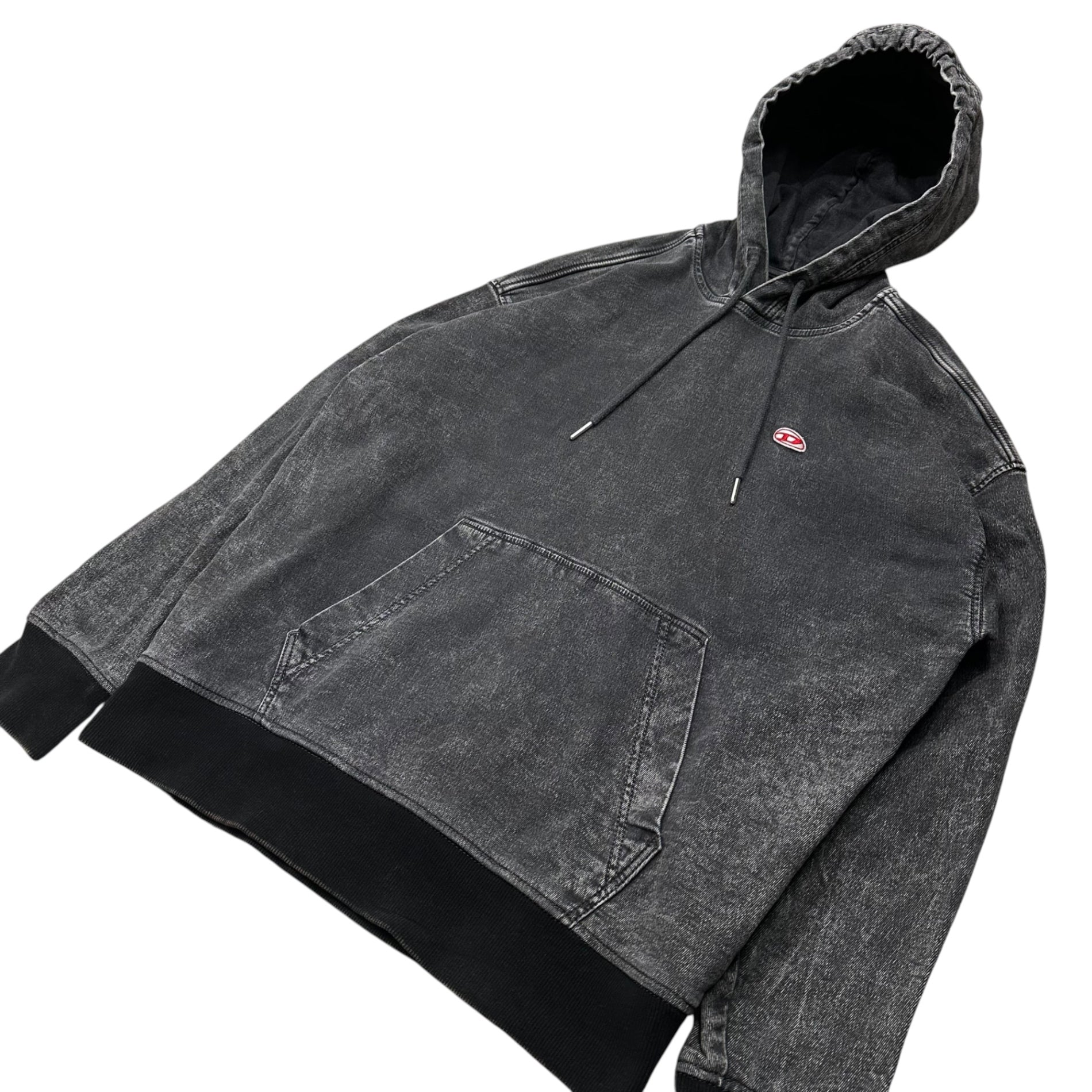 DIESEL(ディーゼル) D-UM-RIB-NE ウォッシュド加工 プルオーバー パーカー S ブラック