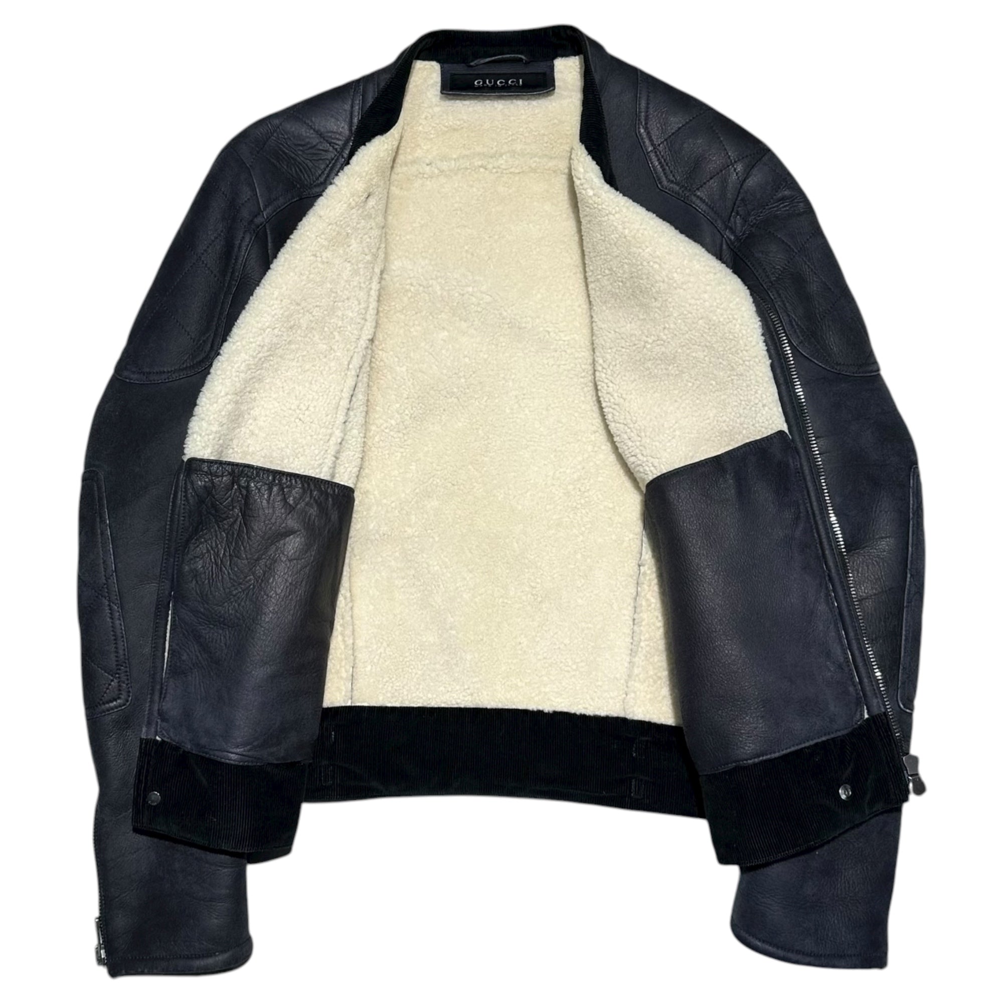 GUCCI(グッチ) Goatskin Mouton Biker Jacket 山羊革 ムートン バイカー ジャケット 354176 XS189 48(M程度) ブラック ライダース レザー