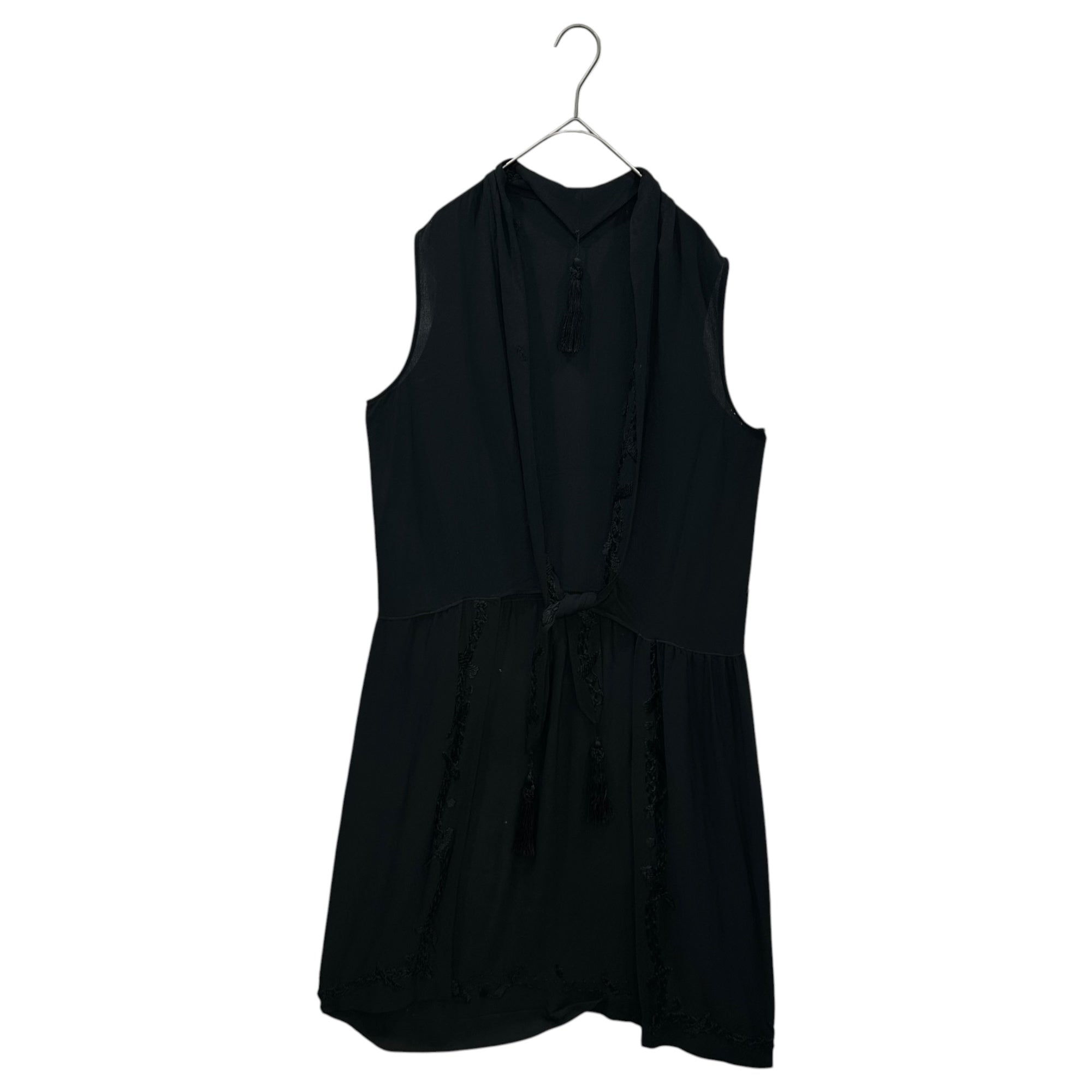 Euro antique(ヨーロッパアンティーク) 10~20's victoria rayon layered long onepiece レーヨンのレイヤードワンピース ウエスト:約72cm,着丈:約126cm/各所ダメージ有 ブラック