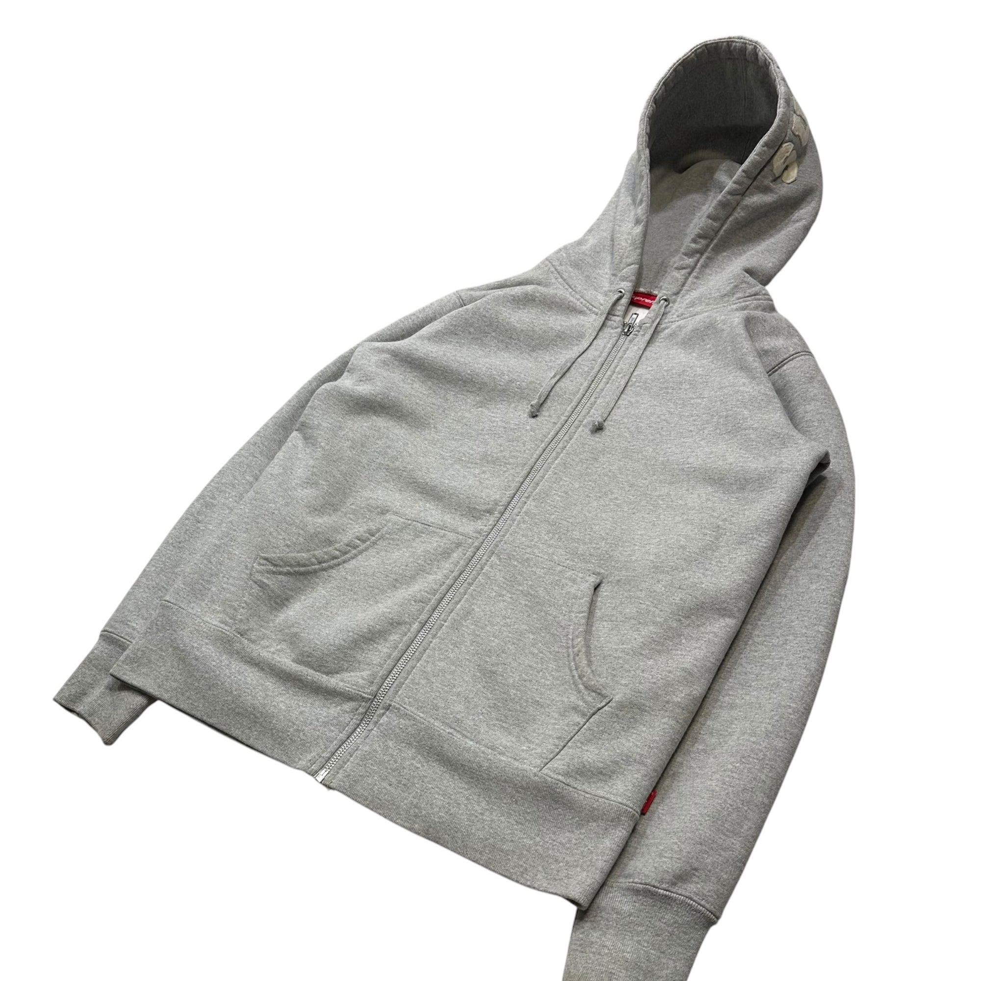 SUPREME(シュプリーム) 2015AW Felt Hooded Logo Zip Up Sweatshirt フェルト フーデッド ロゴ ジップアップ パーカー S ライトグレー