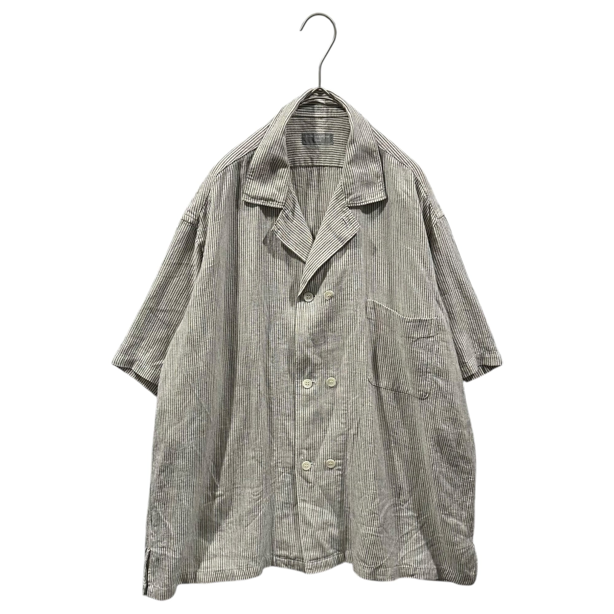 COMME des GARCONS HOMME(コムデギャルソンオム) 1980's Double-button Open-collar Oversized S/S Shirt 1980年代 2連 ボタン 開襟 オーバーサイズ シャツ FREE アイボリー×ネイビー AD表記無 川久保玲 本人期 稀少 ヴィンテージ ストライプ