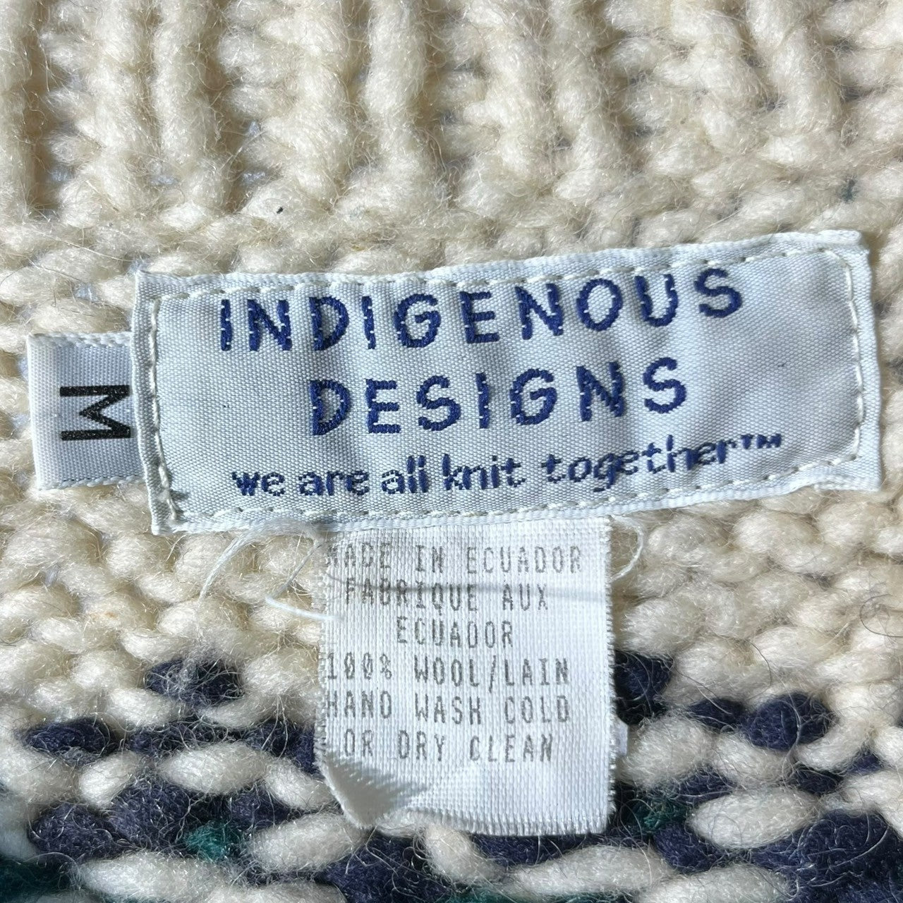INDIGENOUS DESIGNS(インディアンデザインズ) Ecuador made Indian low gauge knit cardigan エクアドル製 インディアン ローゲージ ニット カーディガン カウチン M アイボリー×グリーン 環境保護 サスティナブル オーガニック