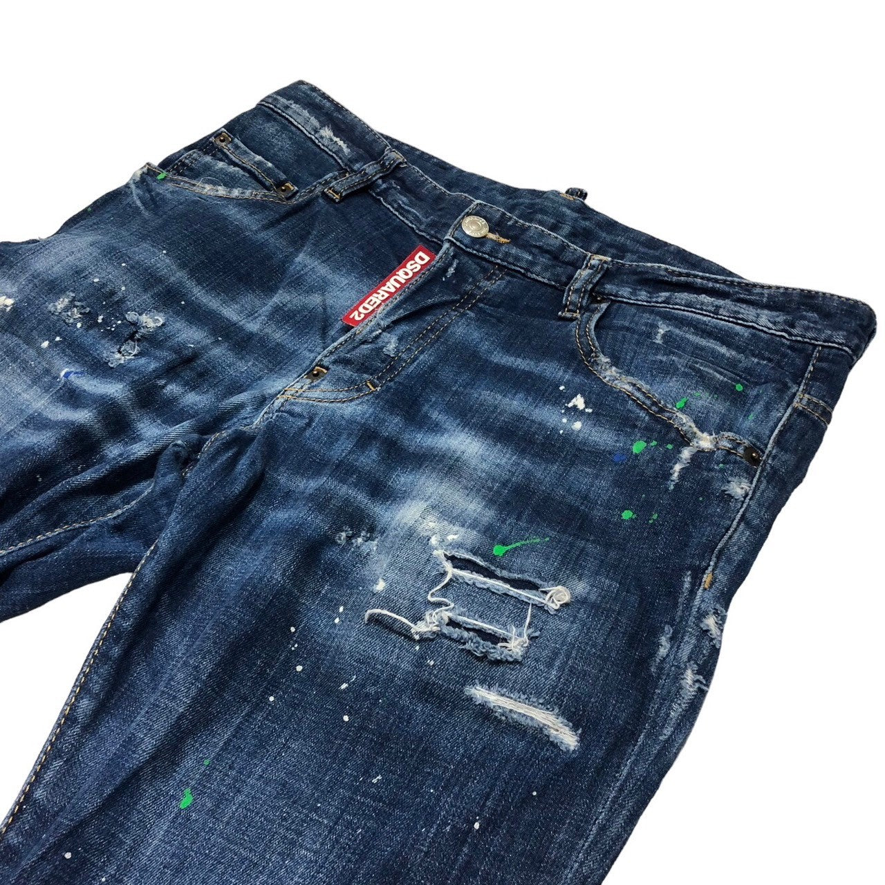 DSQUARED2(ディースクエアード) 19AW SKATER JEAN スケーター ジーンズ ペンキ デニム パンツ ダメージ加工 ロゴ S71LB0635 48(L程度) インディゴ
