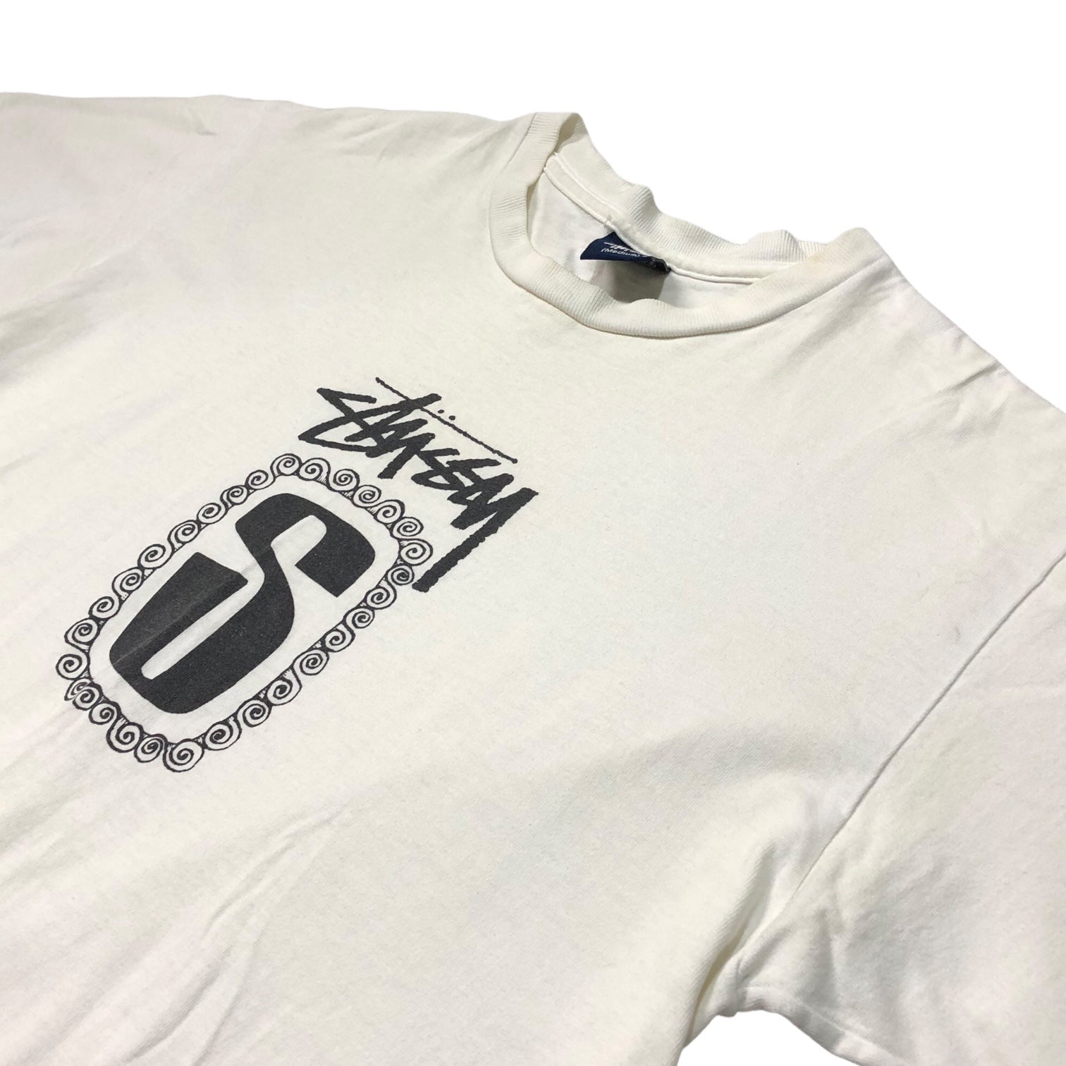 STUSSY(ステューシー) 90's~00's center logo ロゴ Tシャツ 紺タグ SIZE M ホワイト×ホワイト 90~00年代 OLD STUSSY