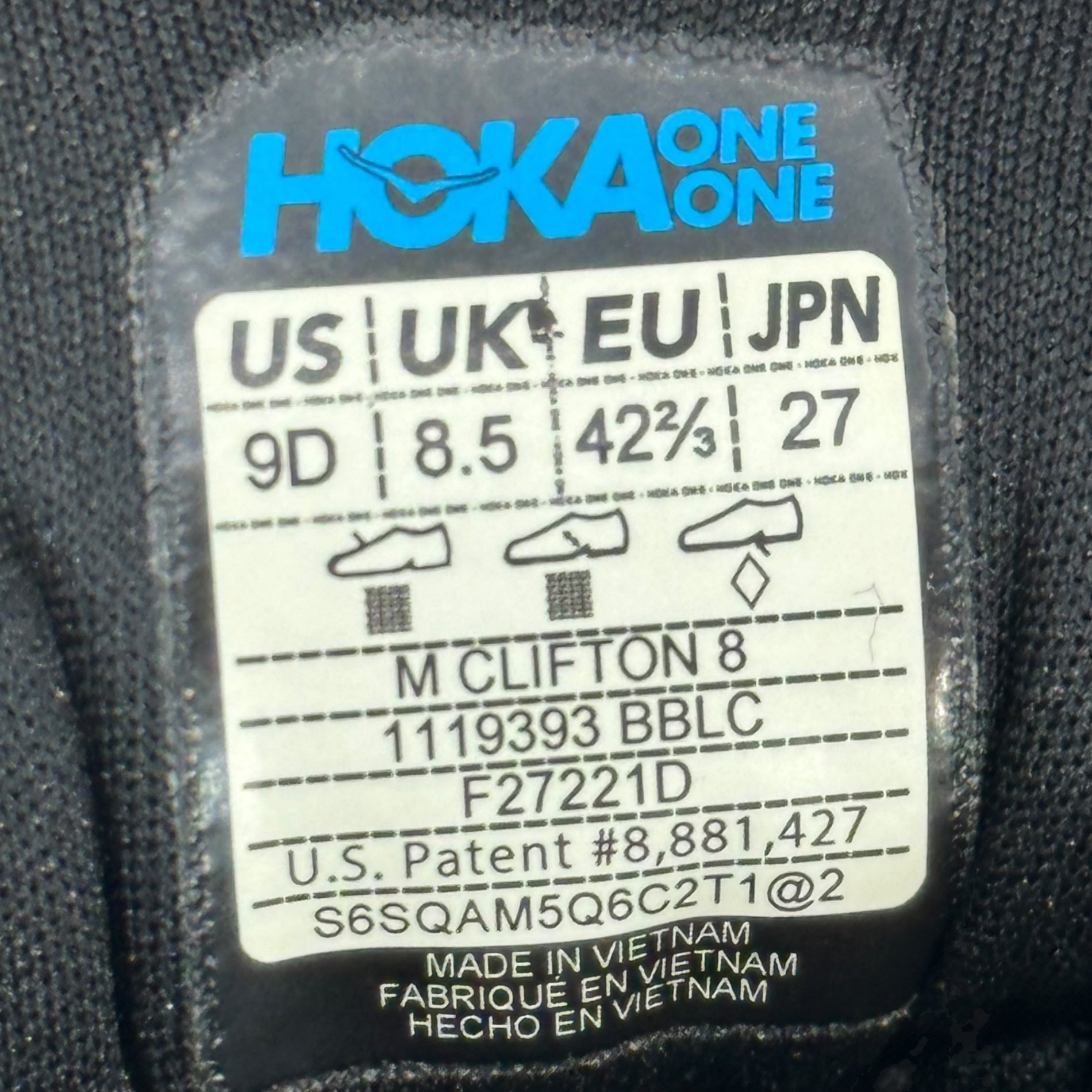 HOKA ONE ONE(ホカオネオネ) CLIFTON 8 クリフトン 8 スニーカー F27221D 27cm ブラック トレイルラン ランニング