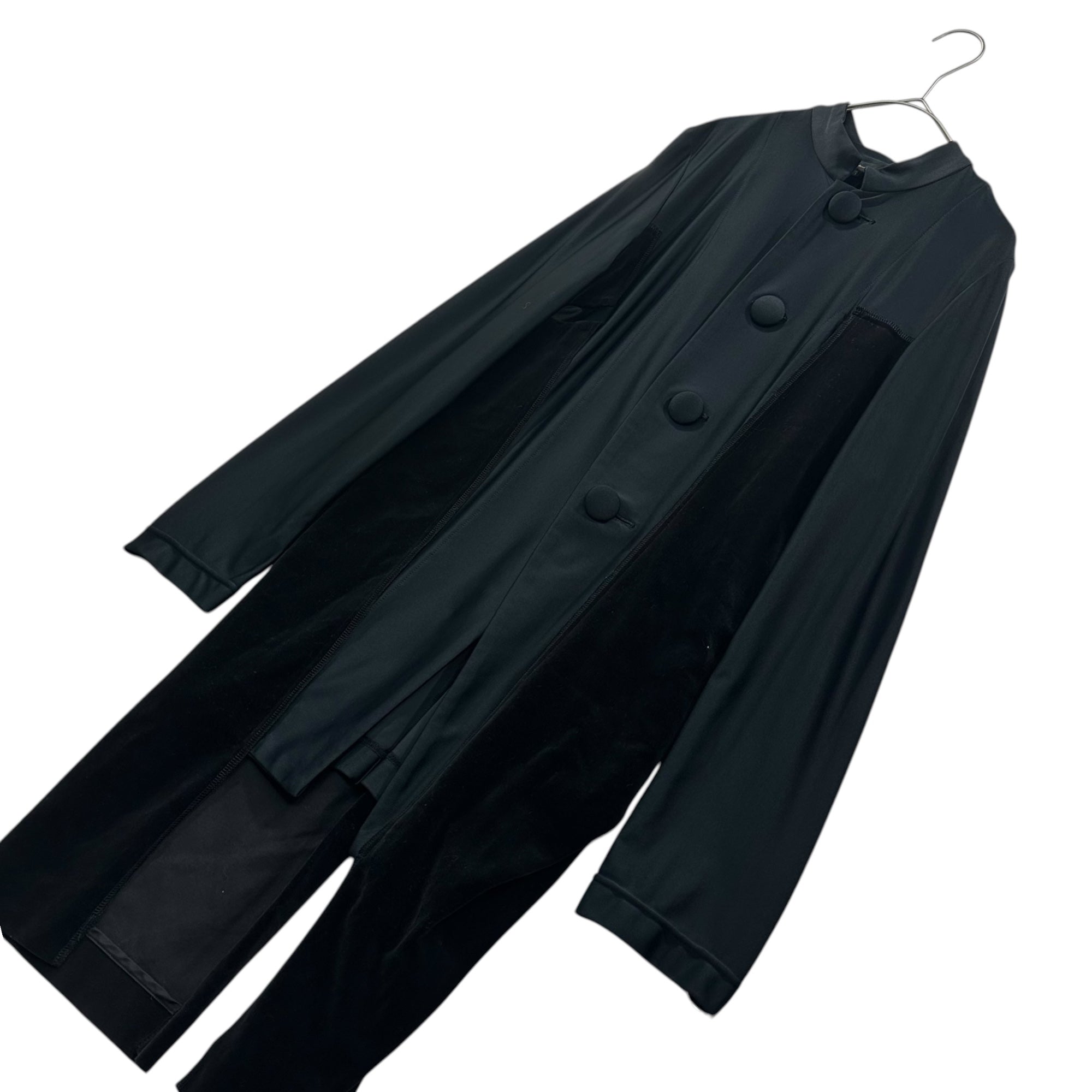 COMME des GARCONS(コムデギャルソン) 07AW BIG-Button Mixed-Fabric Stretch Coat デカボタン 異素材切替 ストレッチ コート GT-J050 S ブラック AD2007 ジャケット ワンピース アシンメトリー