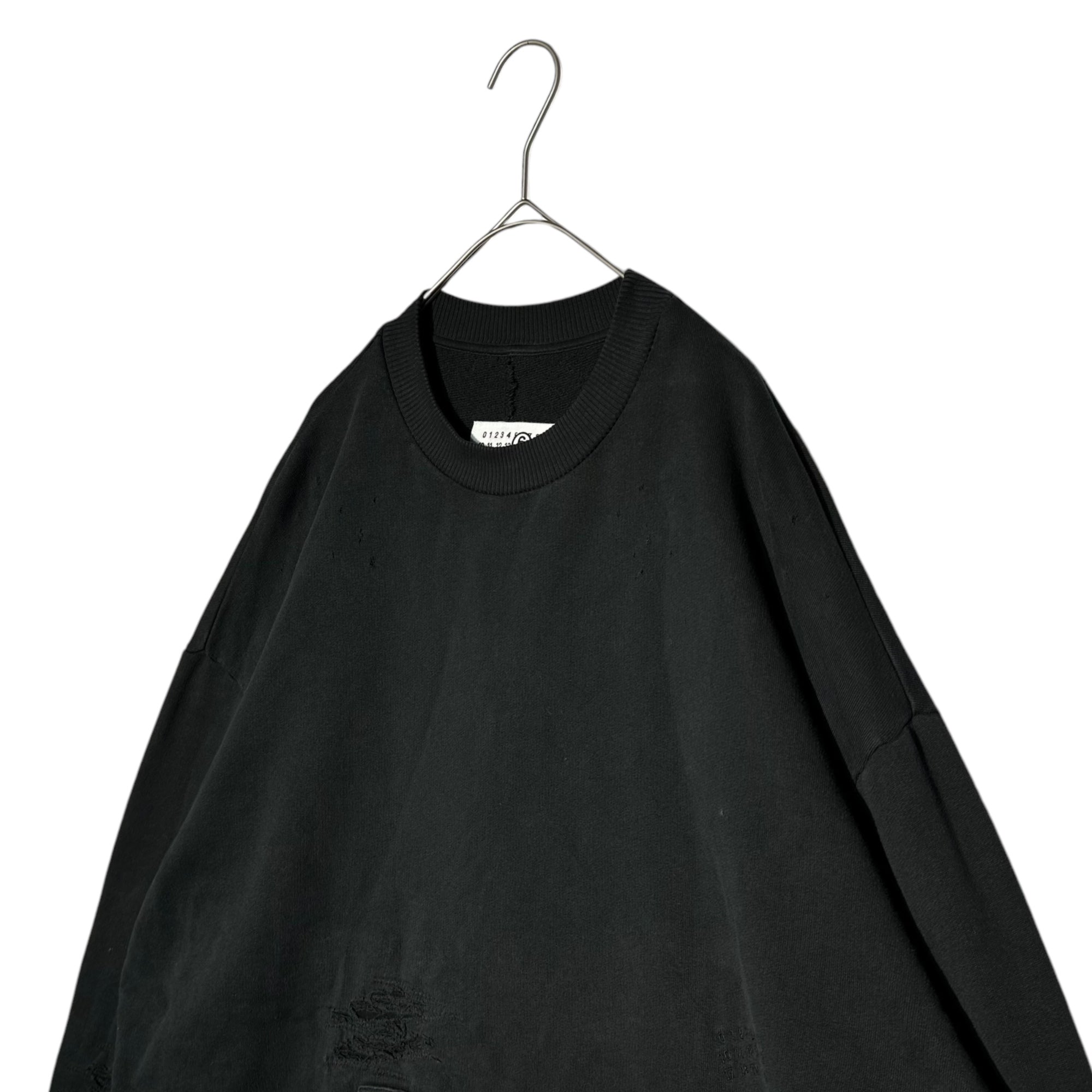 MM6 Maison Margiela(エムエムシックス) 24AW Unbrushed Jersey Sweatshirt 'Black' デストロイ 加工 オーバーサイズ スウェット SH2GU0010 L ブラック クルーネック ダメージ 加工