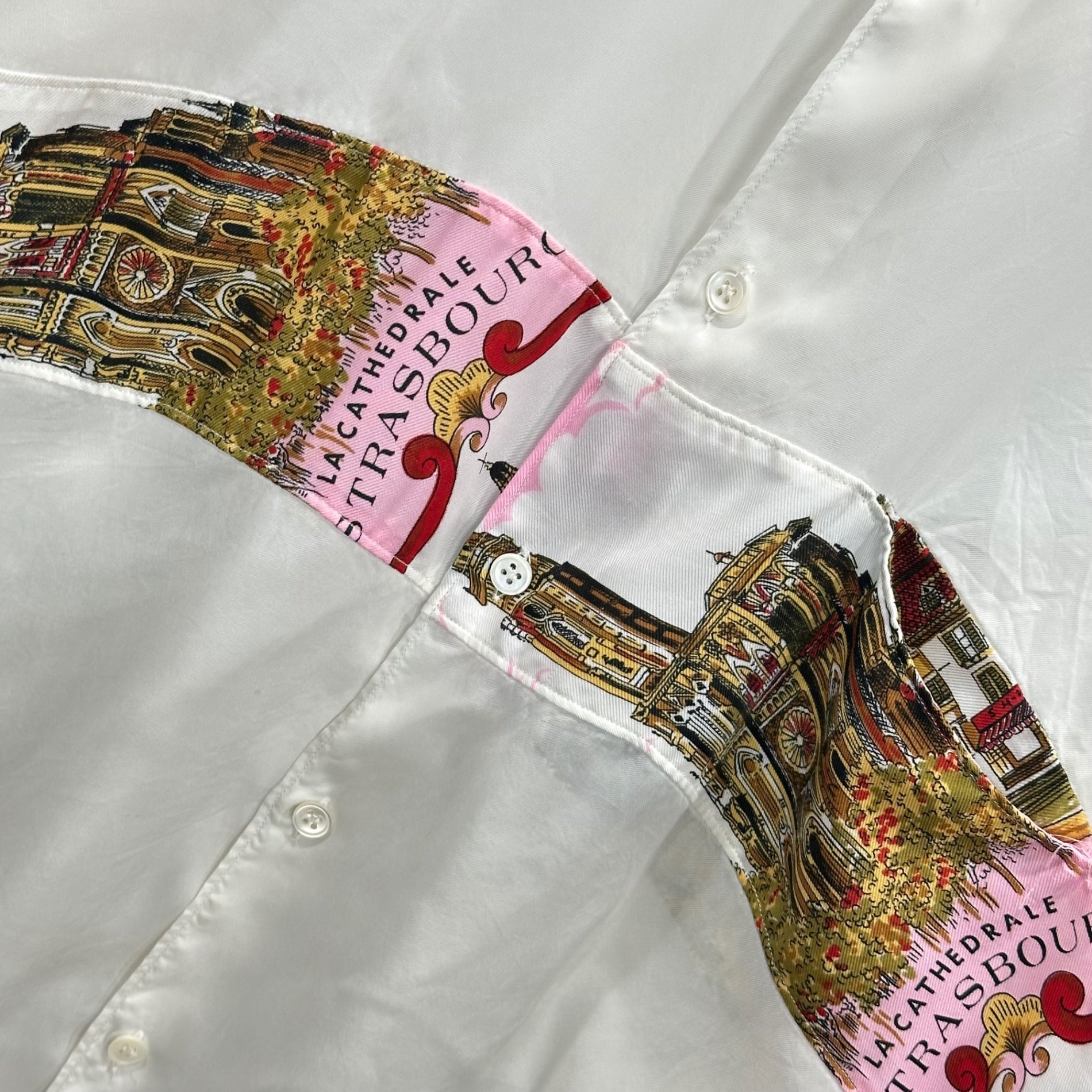 COMME des GARCONS SHIRT(コムデギャルソンシャツ) 90’s ”European Scarf-Paneled” Rayon L/S Shirt スカーフ柄 レーヨン 長袖 シャツ L ホワイト 90年代 アーカイブ