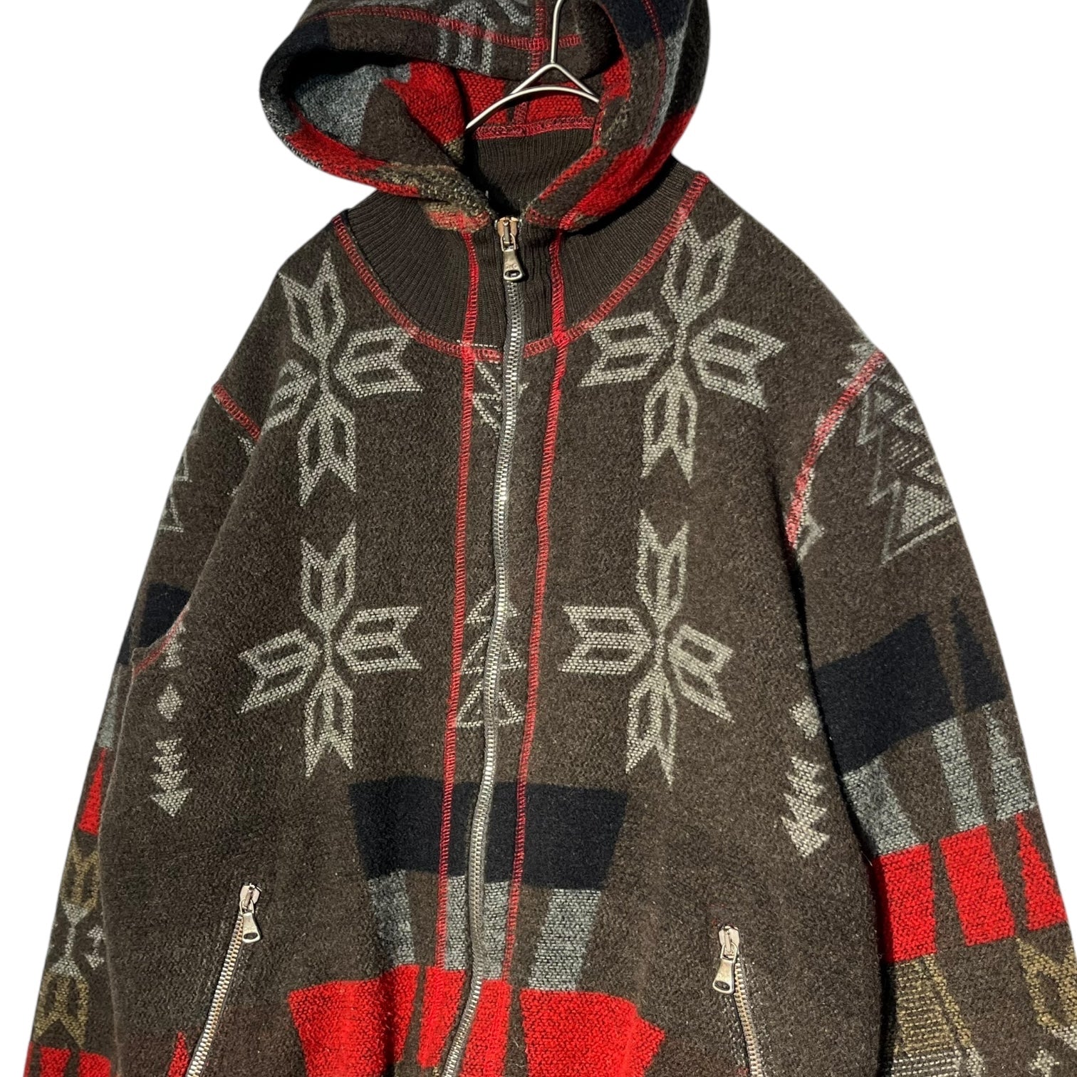 D&G(ディー&ジードルガバドルチェ&ガッバーナ) 00's mexican nordic wool parka メキシカン ノルディック ウール パーカー 雪柄 民族 M ブラウン