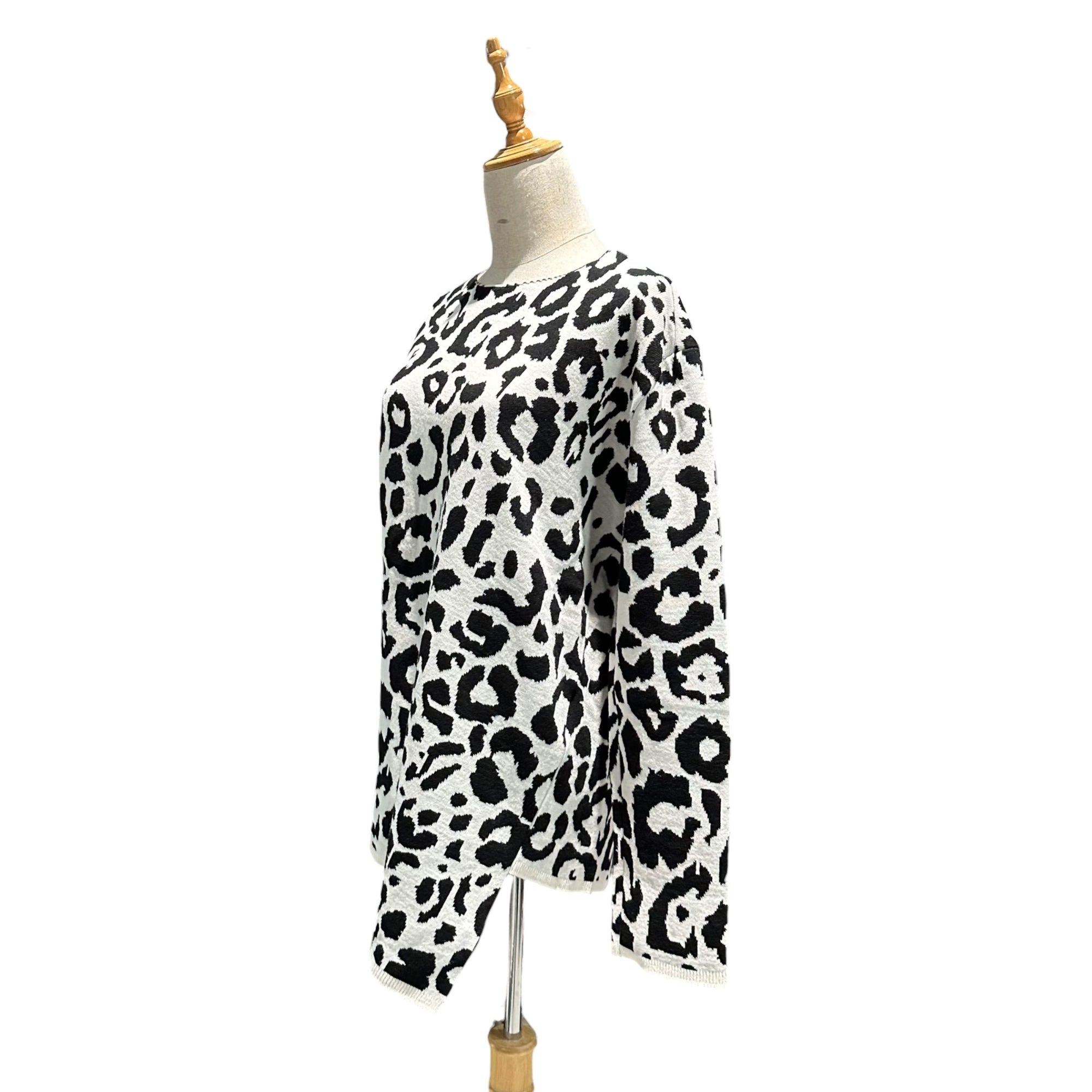 BLACK COMME des GARCONS(ブラックコムデギャルソン) Monochrome Leopard Print Acrylic Wool Knit モノクロ ヒョウ柄 アクリル ウール ニット ホワイト×ブラック