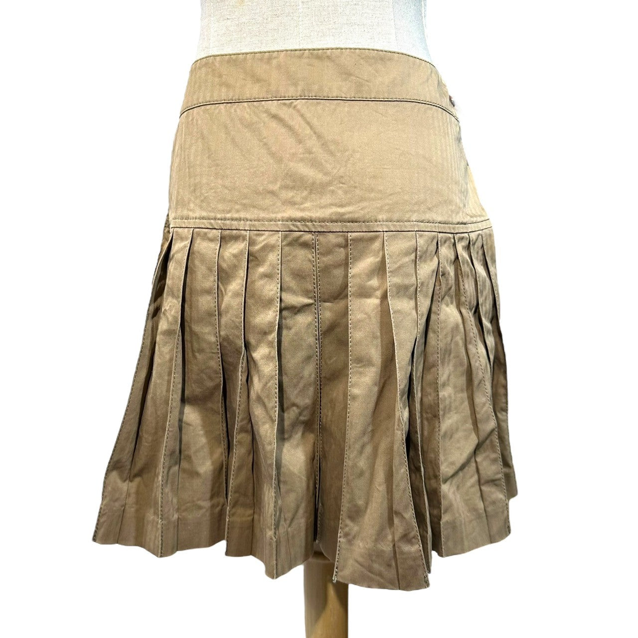 BURBERRY BLUE LABEL(バーバリーブルーレーベル) 00's Side Leather Adjuster Pleated Mini Skirt サイド レザー アジャスター プリーツ ミニ スカート FL570-459-65 36(S程度) カーキ