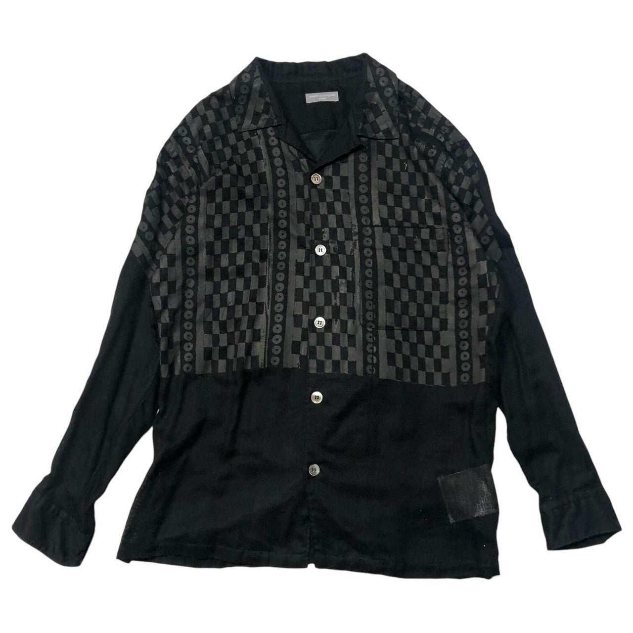 COMME des GARCONS HOMME(コムデギャルソンオム) 01SS open collar mesh print shirt -オープンカラーメッシュプリントシャツ HB-100340 ブラック AD2000 田中オム