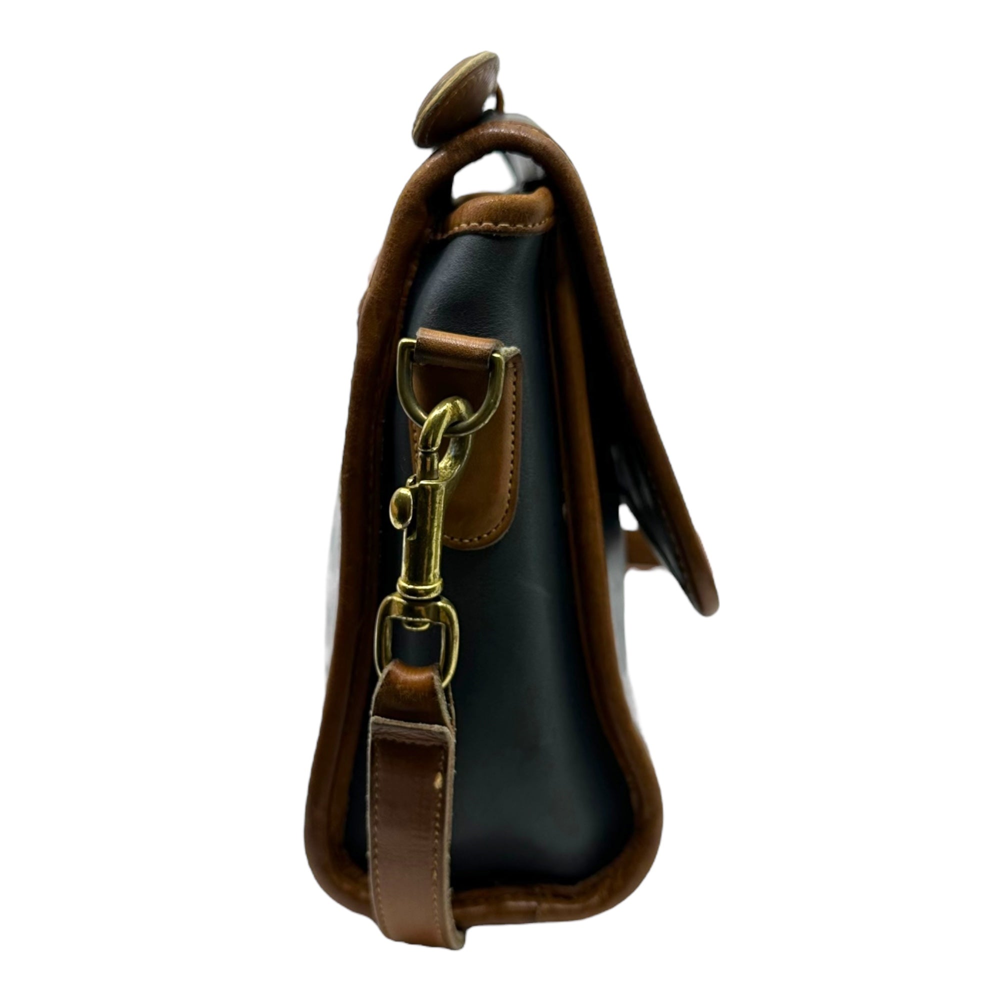 COACH(コーチ) 90's Old Coach Bicolor Flap Leather Shoulder Bag 90年代 オールドコーチ バイカラー フラップ レザー ショルダー バッグ 014-9021 ネイビー(色あせでカーキに近くにあっています)×ブラウン