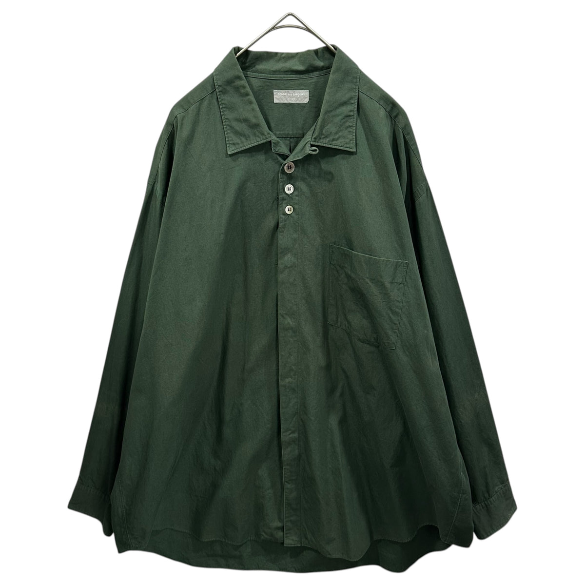 COMME des GARCONS HOMME(コムデギャルソンオム) 1990SS Triple-Crescendo-Button Open-Collar Shirt 3連 クレッシェンド ボタン オープンカラー シャツ HB-050160 FREE ダークグリーン AD1989 90s アーカイブ